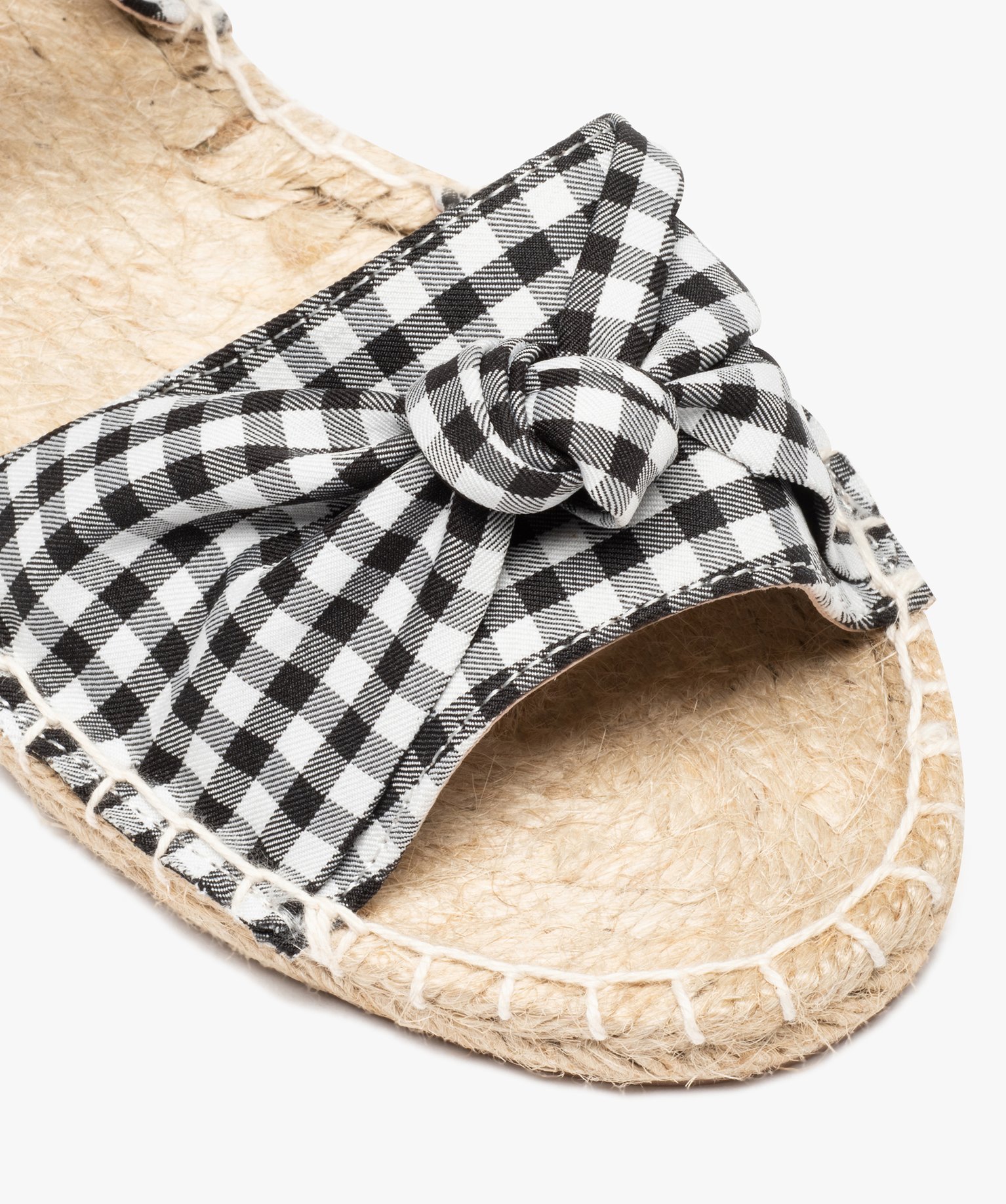 Sandales femme plates à semelle en corde dessus tissu noir | GEMO