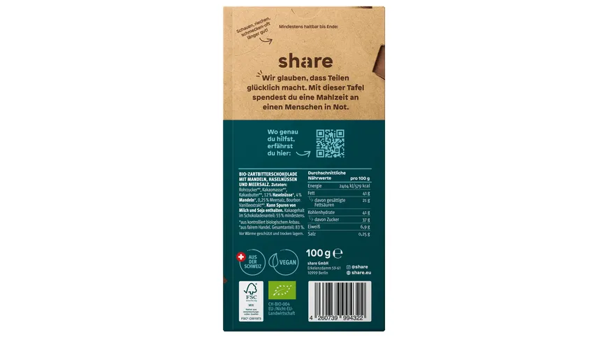 share Bio Schokoladentafel Nuss & Meersalz 100 g