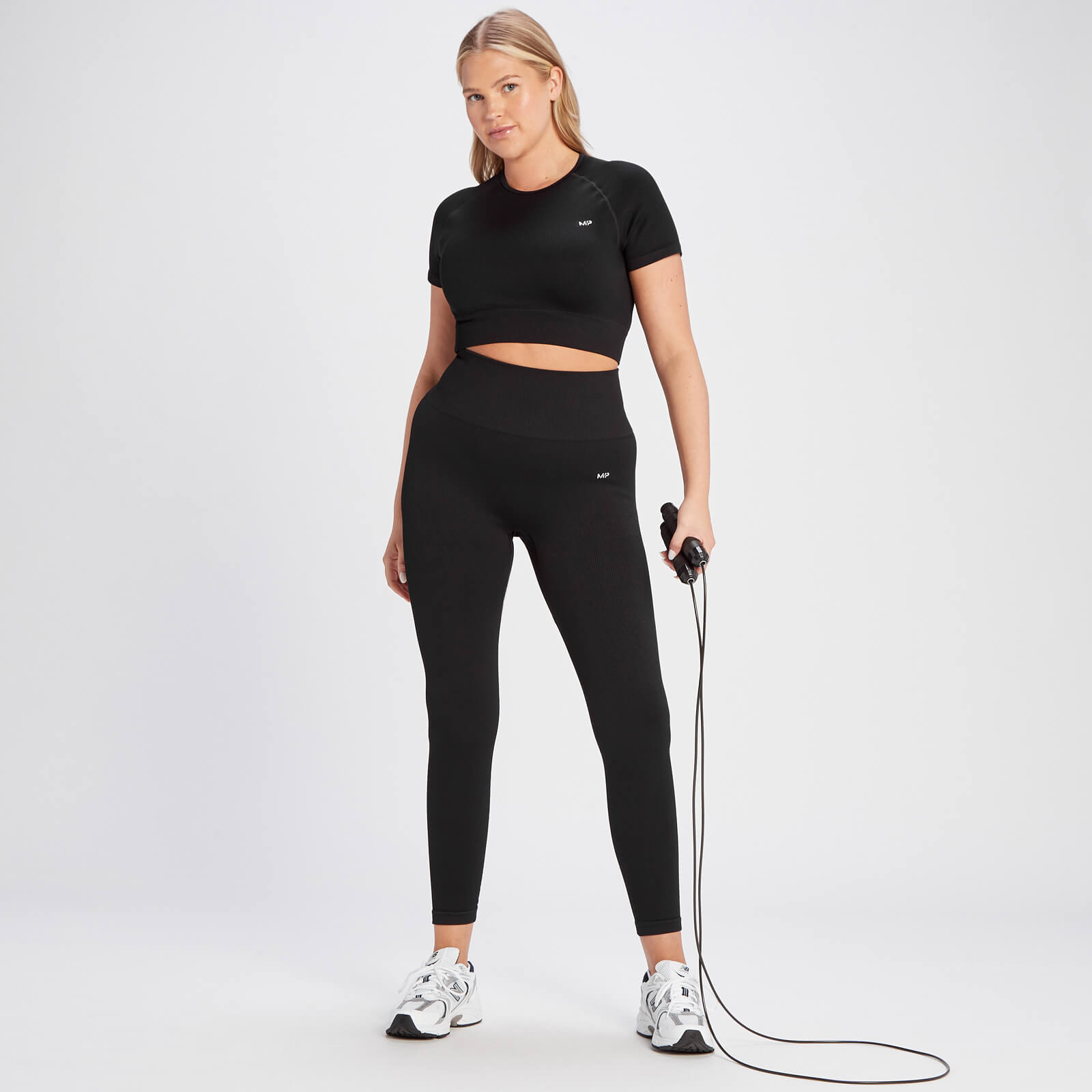 Crop top côtelé sans coutures MP Tempo pour femmes – Noir