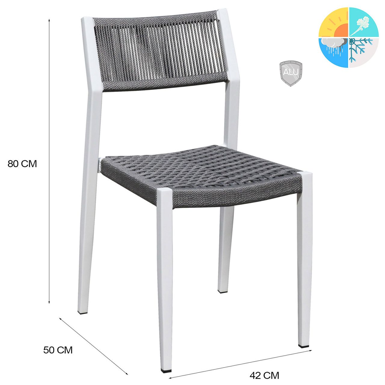 Grasekamp Stapelstuhl-Set Sol 2 teilig aus Aluminium - Weiß/Grau