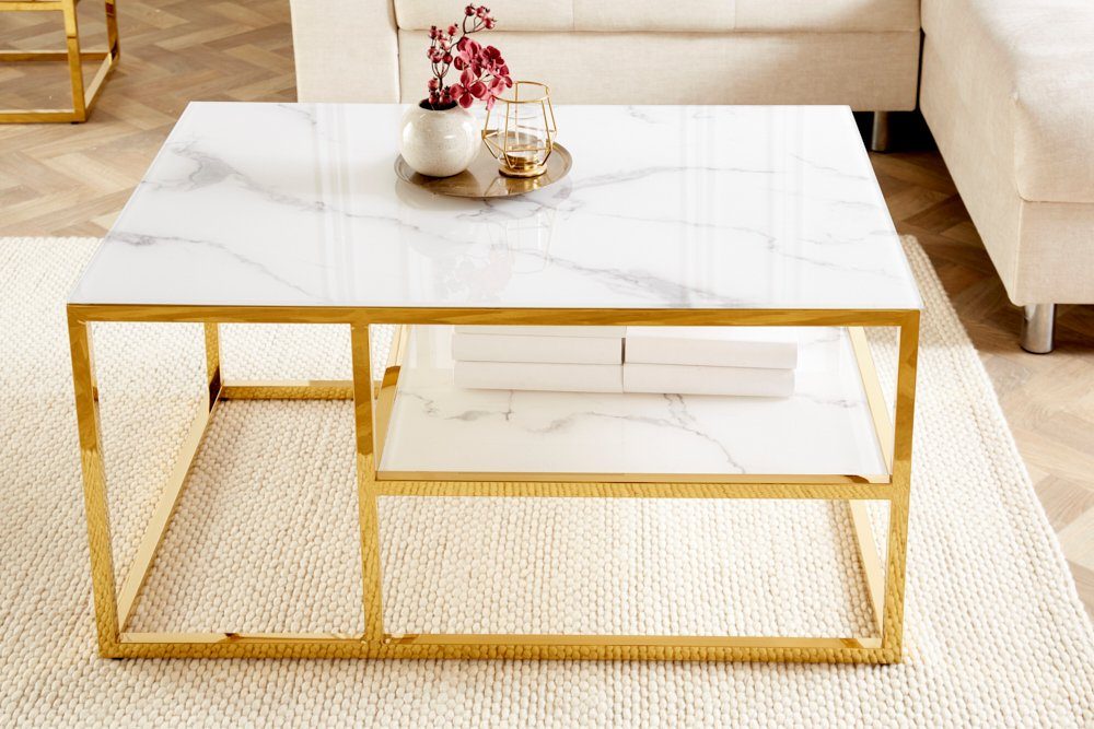 riess-ambiente Couchtisch BOUTIQUE 90cm weiß / gold (Einzelartikel, 1-St), Wohnzimmer · Kristallglas · Metall · eckig · Marmor-Dekor · Barock