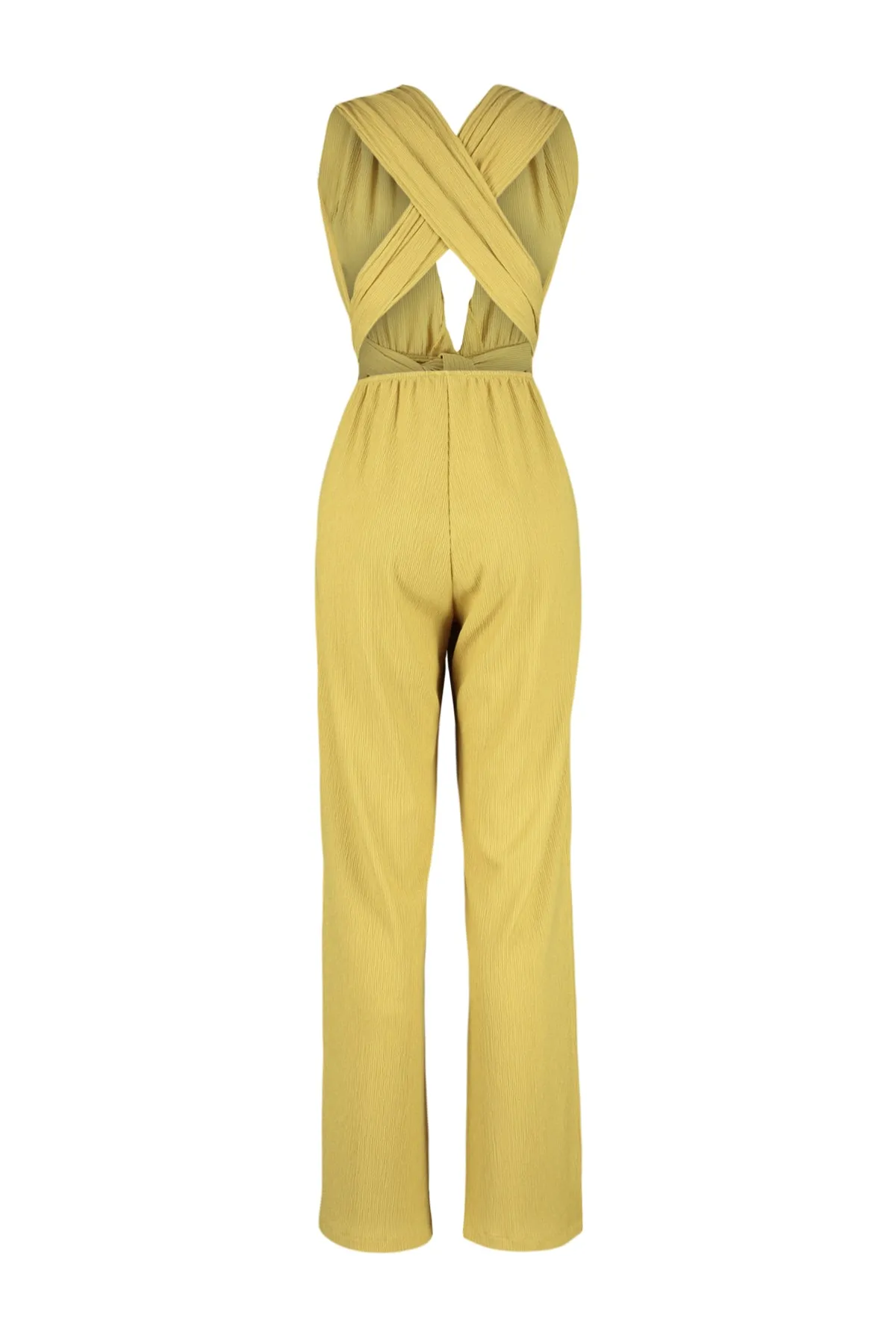 Trendyol Collection  Ölgrüner Jumpsuit mit tiefem Ausschnitt und gewebter Rückseite TBESS23TU00010