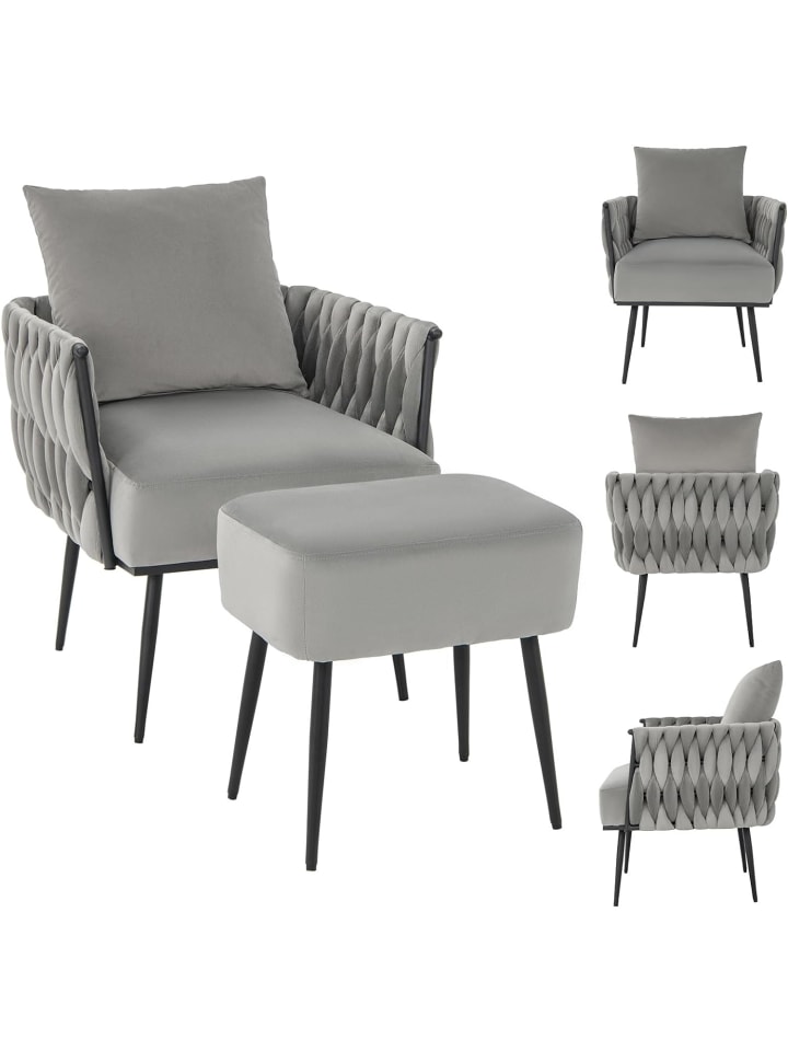 COSTWAY Ohrensessel mit Hocker in Grau günstig kaufen onesize