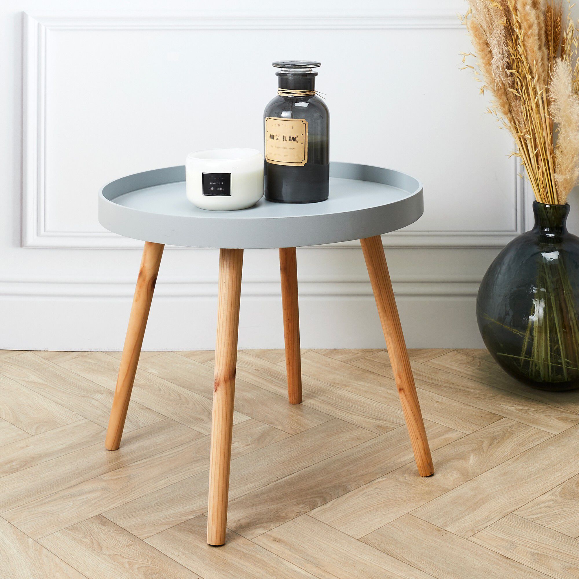 Table d’appoint bicolore avec plateau gris clair