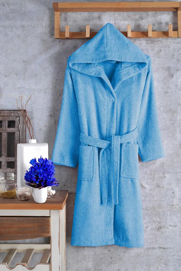 Zeynep Tekstil  Jungen-Bademantel aus Baumwolle mit Kapuze. Unisex-Kellnerjungen-Bademantel