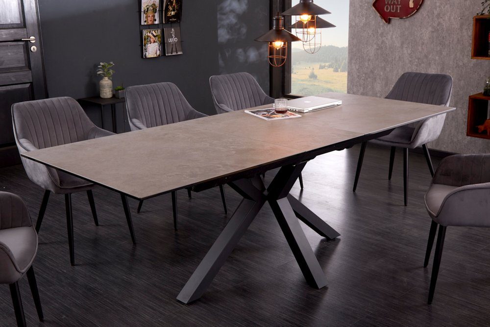 riess-ambiente Esstisch ETERNITY 180-225cm grau / schwarz (Einzelartikel, 1-St), Keramik · Metall · ausziehbar · Beton-Optik · Industrial Design