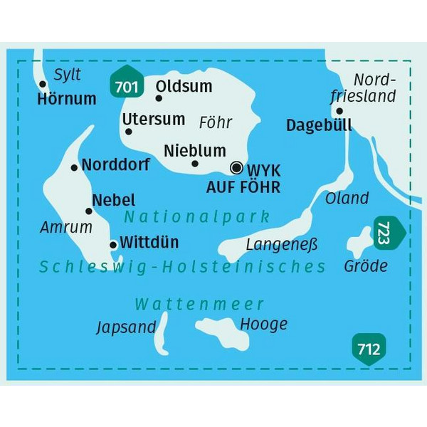 Amrum, Föhr, Langeneß im Nationalpark Schleswig-Holsteinisches Wattenmeer 1:35 000 - Wanderkarte
