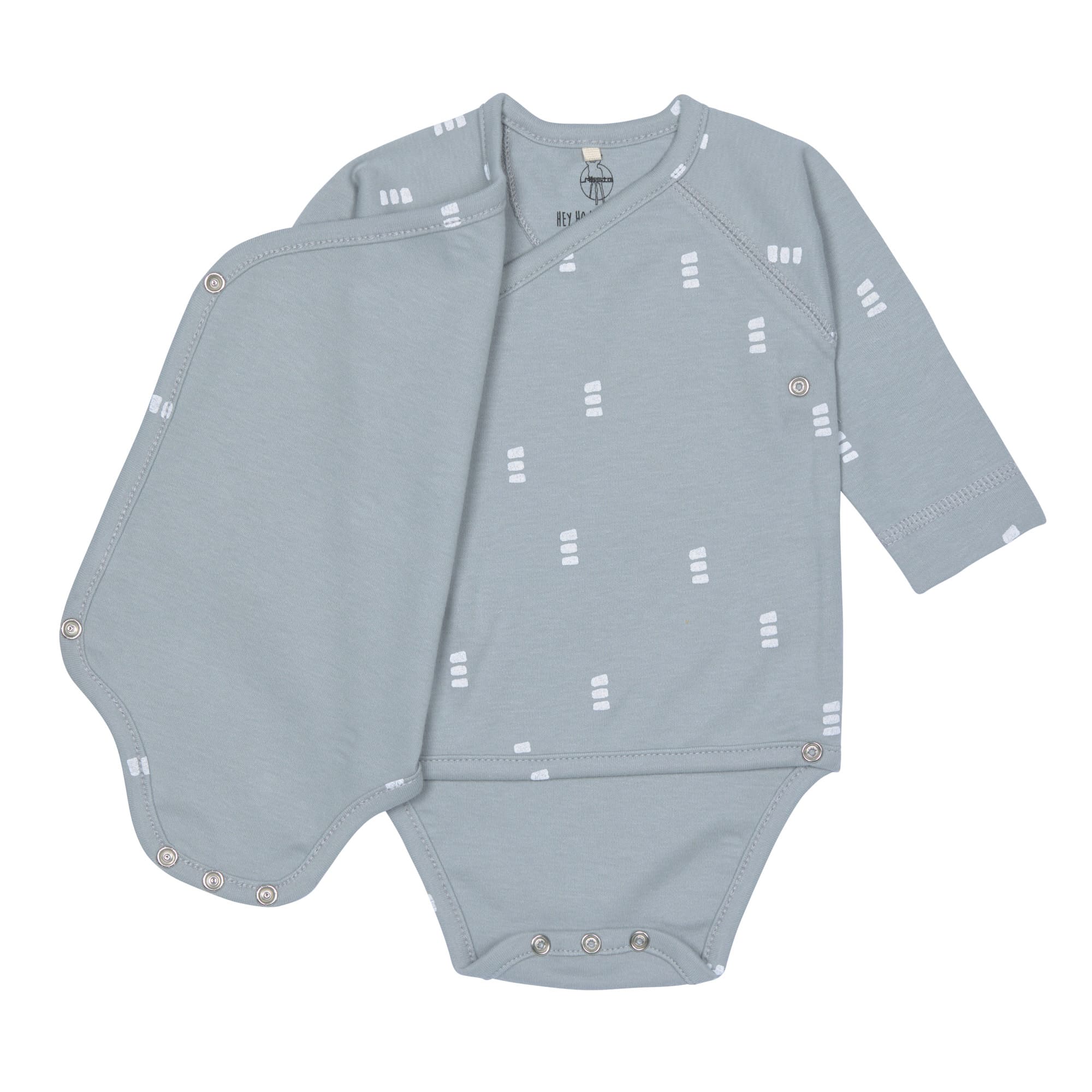 Baby Wickelbody langarm - Bio Baumwolle, Blocks, Hellblau