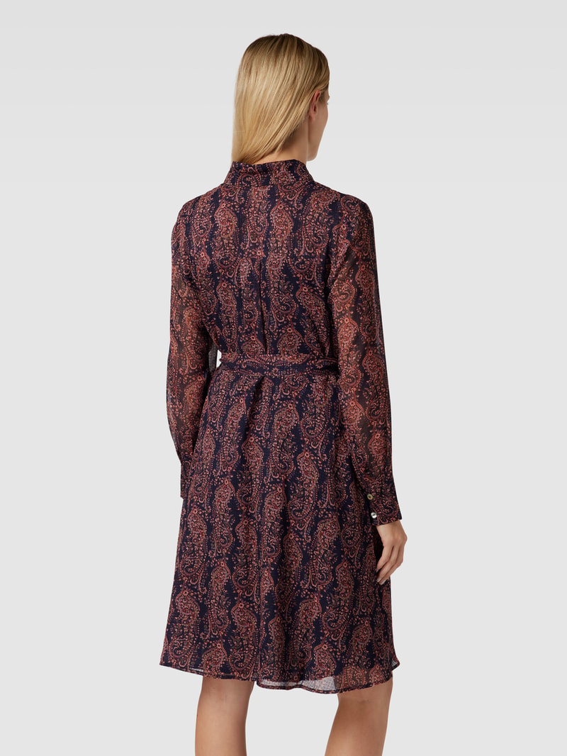 Knielanges Kleid mit Bindegürtel in marineblau