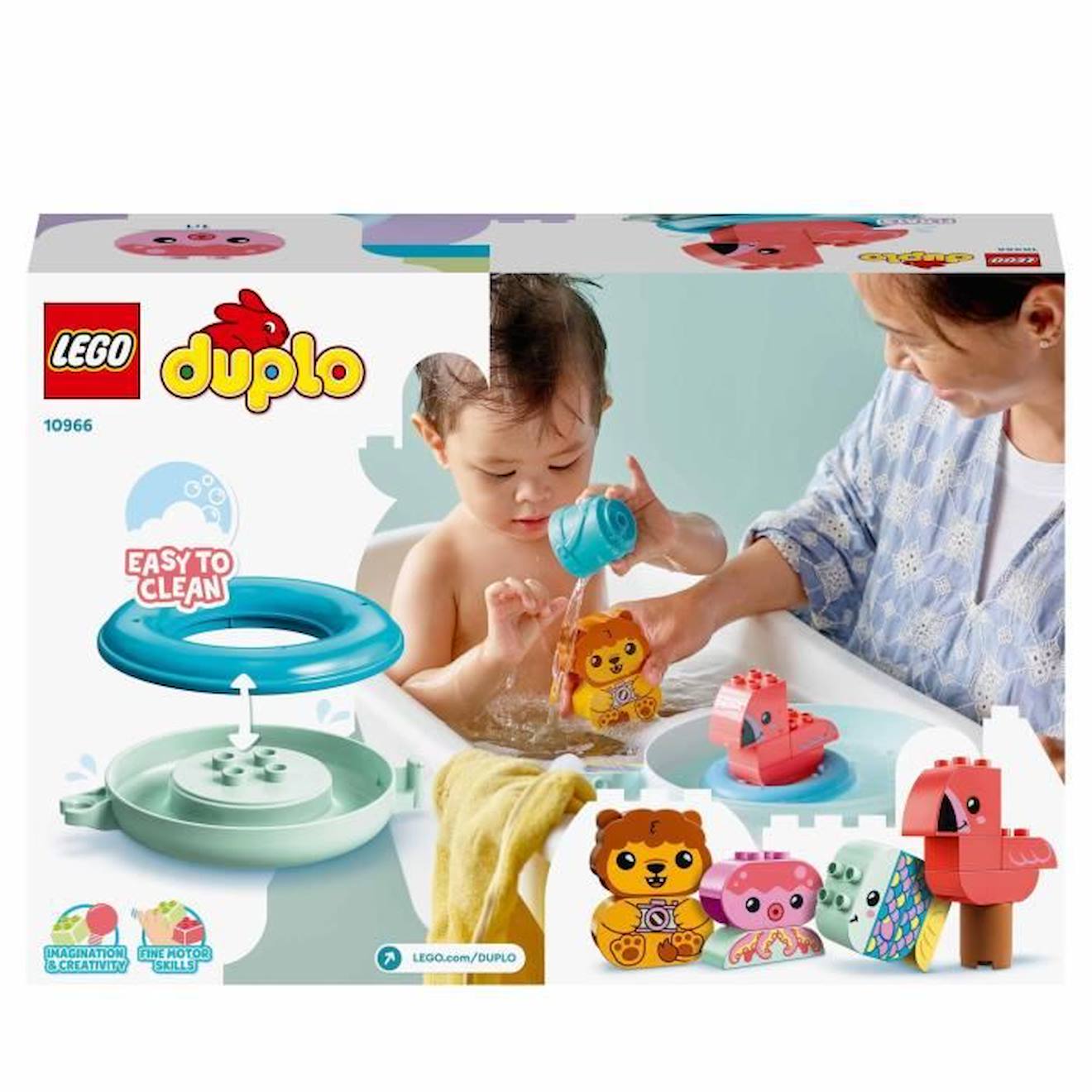 LEGO 10966 DUPLO Jouet de Bain : L’Île Flottante des Animaux, Figurine pour la Baignoire, Jeu d'Éveil, Jouet Bébés 18 Mois et Plus jaune