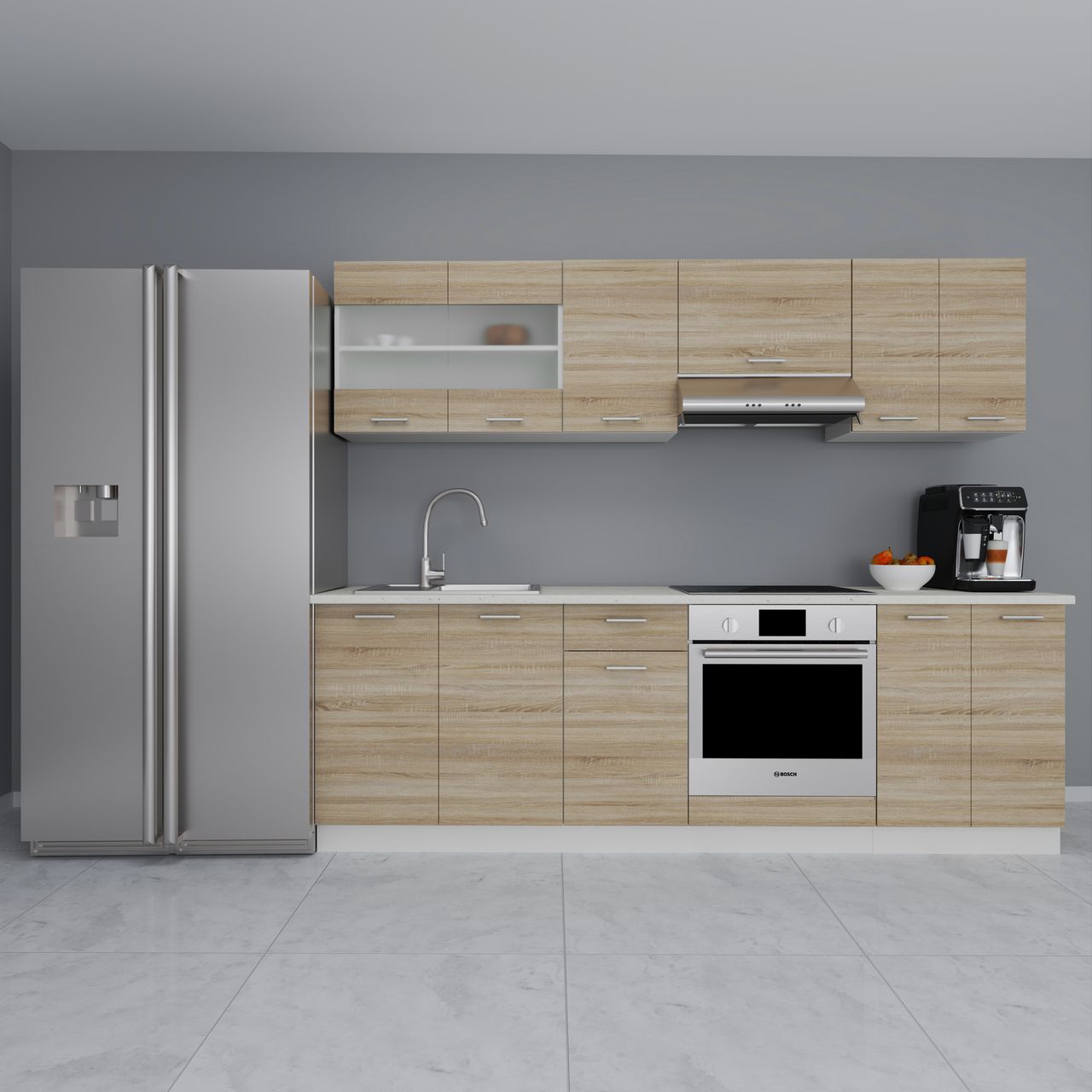 VCM 8-tlg Einbauküche Küchenzeile Küchenblock Komplettküche 240 cm Esilo