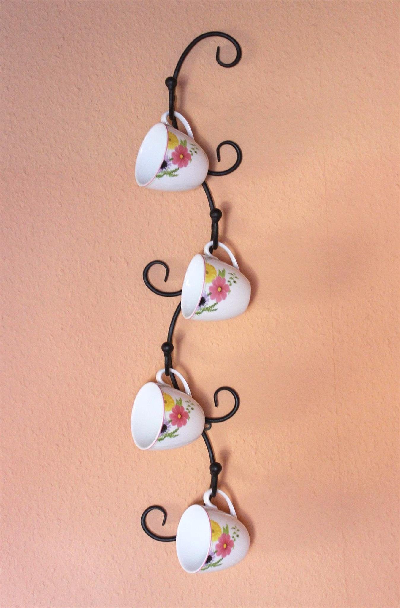 DanDiBo Gläserhalter Tassenhalter Wand Schwarz Metall 68 cm Olivia Tassenhaken Küche Vintage Antik Becherhalter