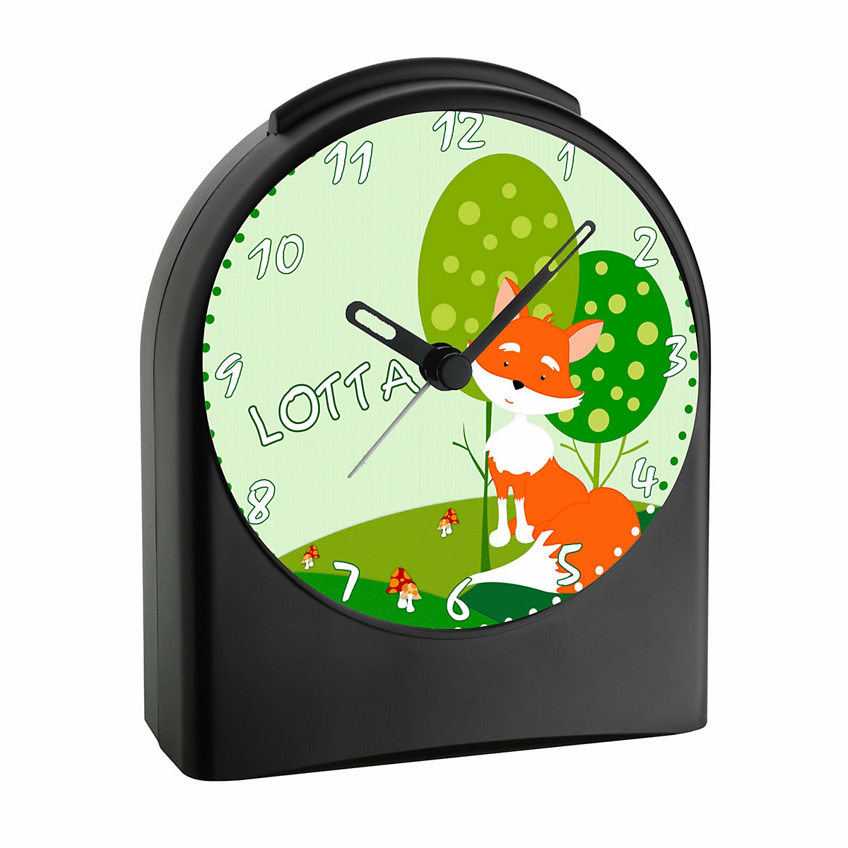 Kinder Funkwecker personalisiert mit Namen Fuchs Atom-/Funkuhr, 12-Stunden-Anzeigeformat, Schlummerfunktion, Nachtlicht, Geräuschlos/Ohne Ticken