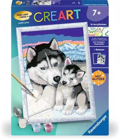 CreArt Husky Kuss - Malen nach Zahlen für Kinder ab 7 Jahren