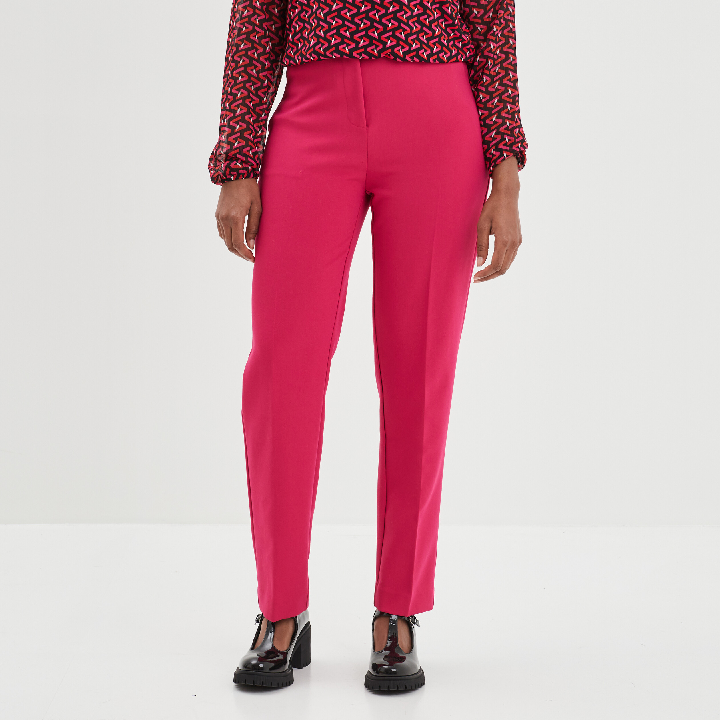 Pantalon city droit à pinces rose framboise femme | La Halle