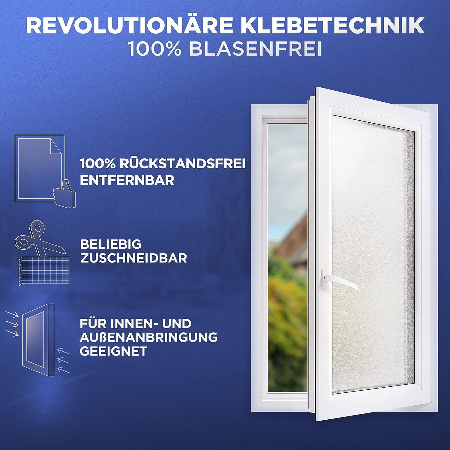 HELDENHAFT Sichtschutzfolie Fensterfolie Blickdicht - Milchglasfolie - Badfenster Sichtschutz, selbstklebende Fensterfolie, blickdicht, Sichtschutzfolie Fenster