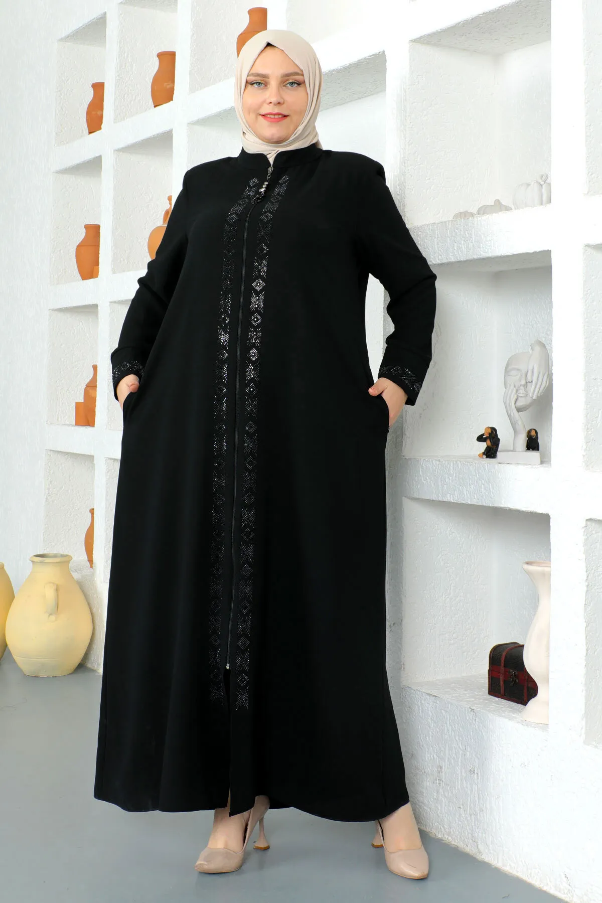 Tesettür Dünyası  Mit Pailletten bestickter Hijab Ferace Tsd230330 Schwarz