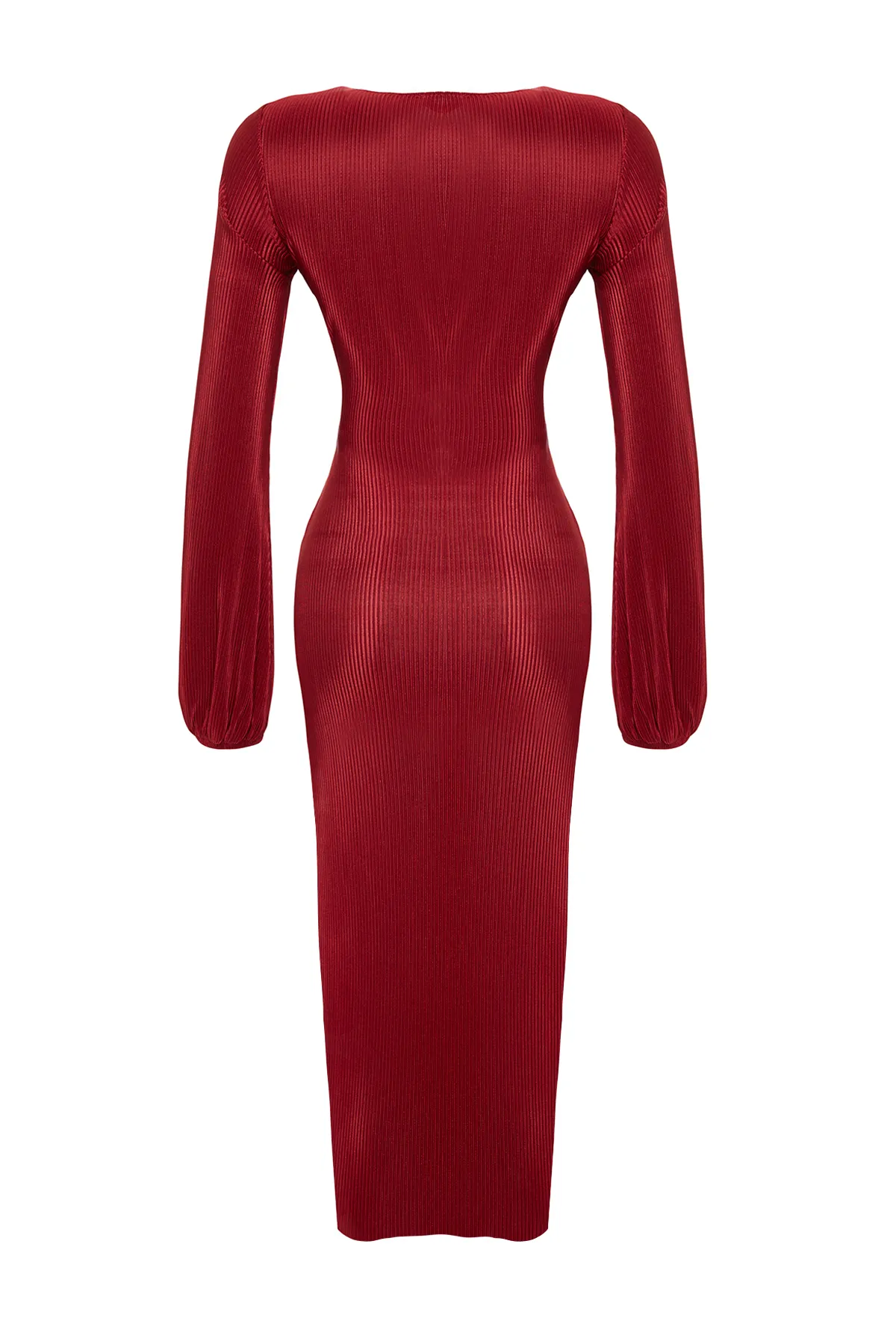 Trendyol Collection  Burgunderfarbenes, tailliertes, gestricktes, plissiertes, elegantes Abendkleid mit Fenster/Ausschnitten TPRAW24EL00060