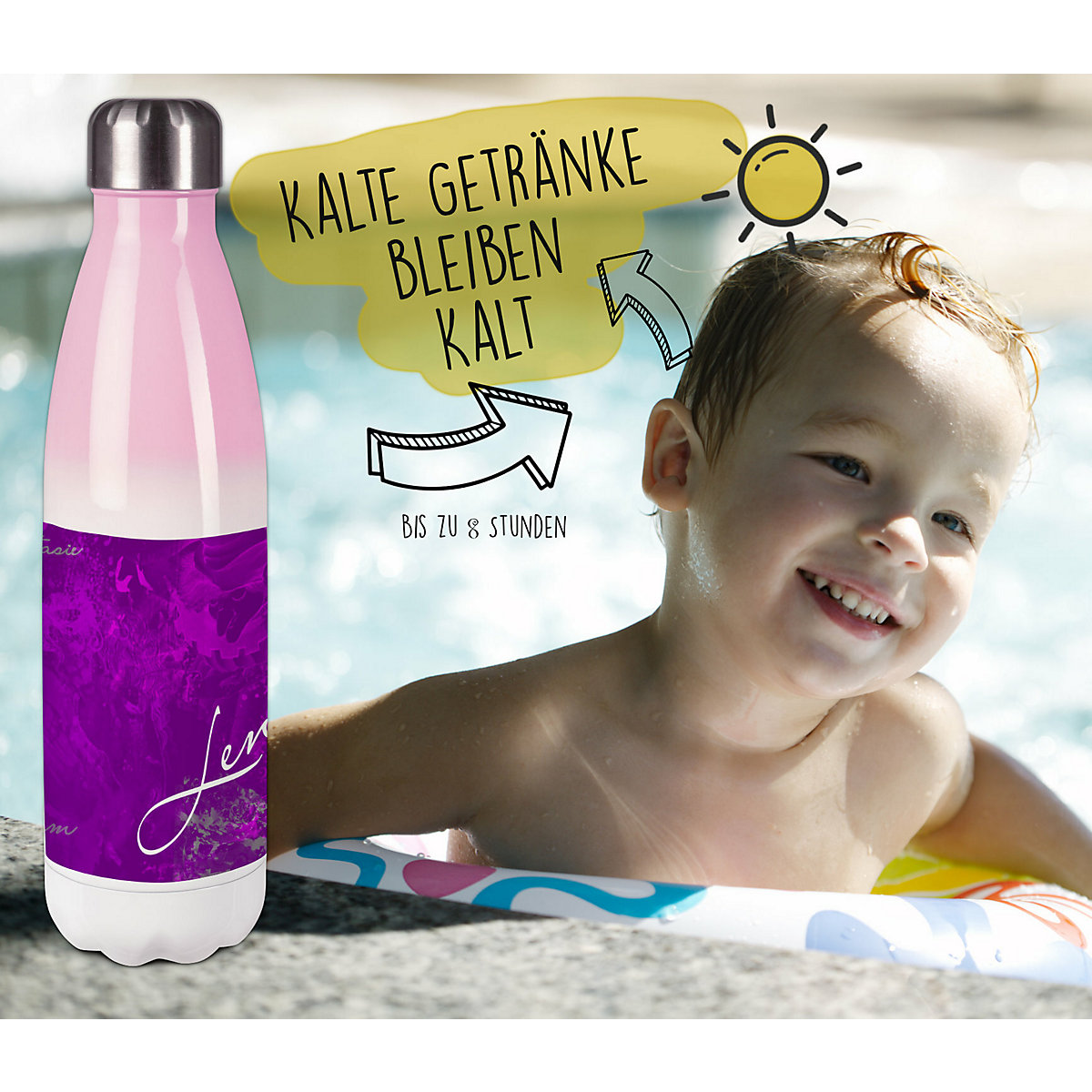 Edelstahl Kinder Thermoflasche / Trinkflasche bunt Traum Farbe lila Spülmaschinenfest, Auslaufsicher, Bruchfest, Doppelwandig, Für Heißgetränke geeignet, Mit Deckel, Isoliert