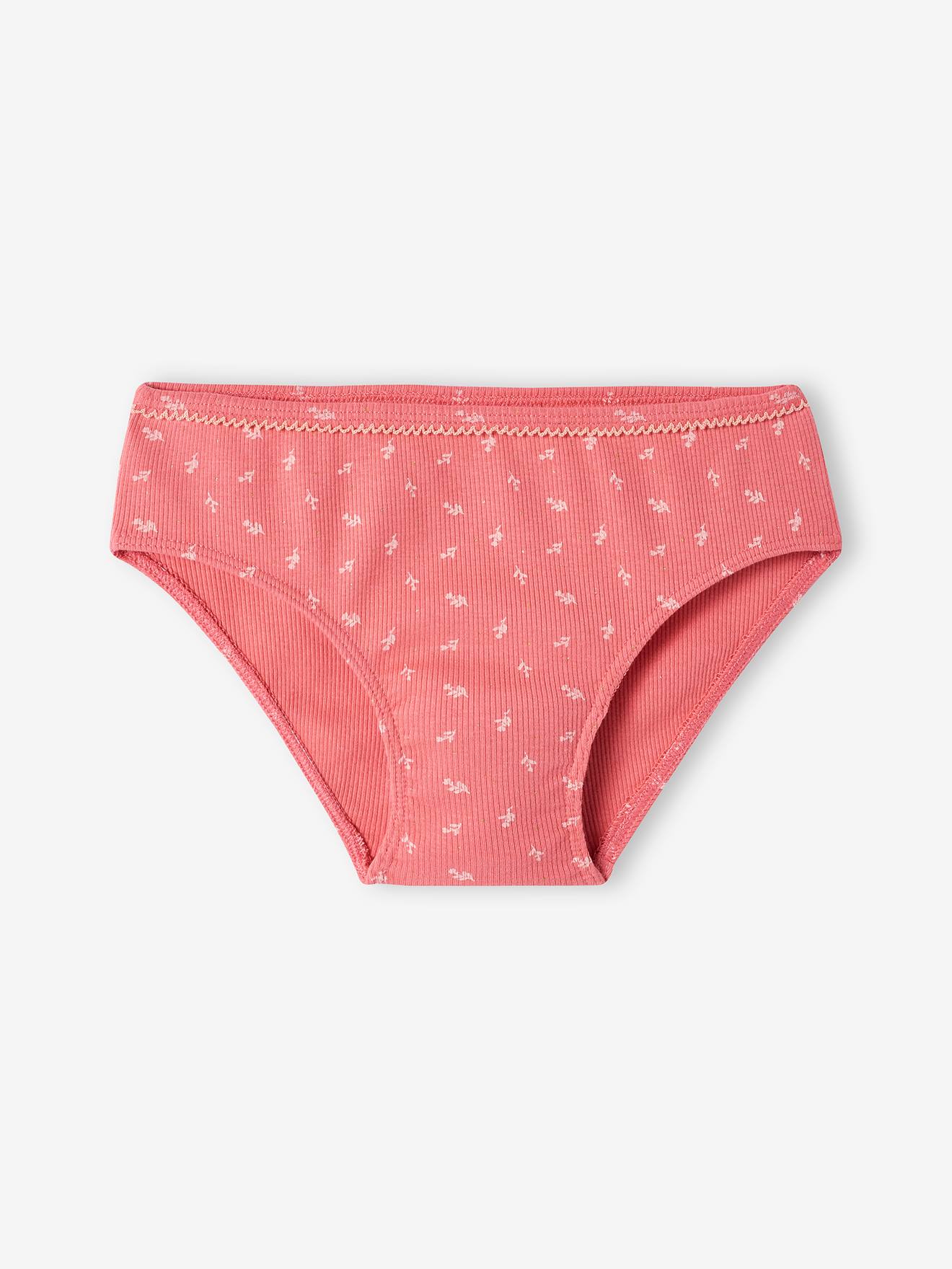 Lot de 5 culottes fantaisie fille en maille côtelée rose nude