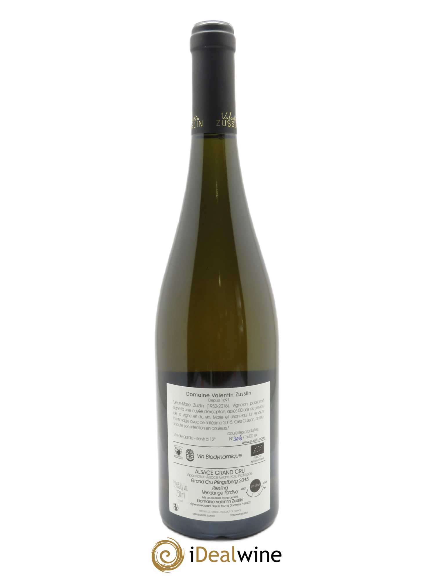 Riesling Vendanges Tardives Cuvée Hommage JMZ Grand Cru Pfingstberg Valentin Zusslin (Domaine)  2015 - Lot de 1 Bouteille