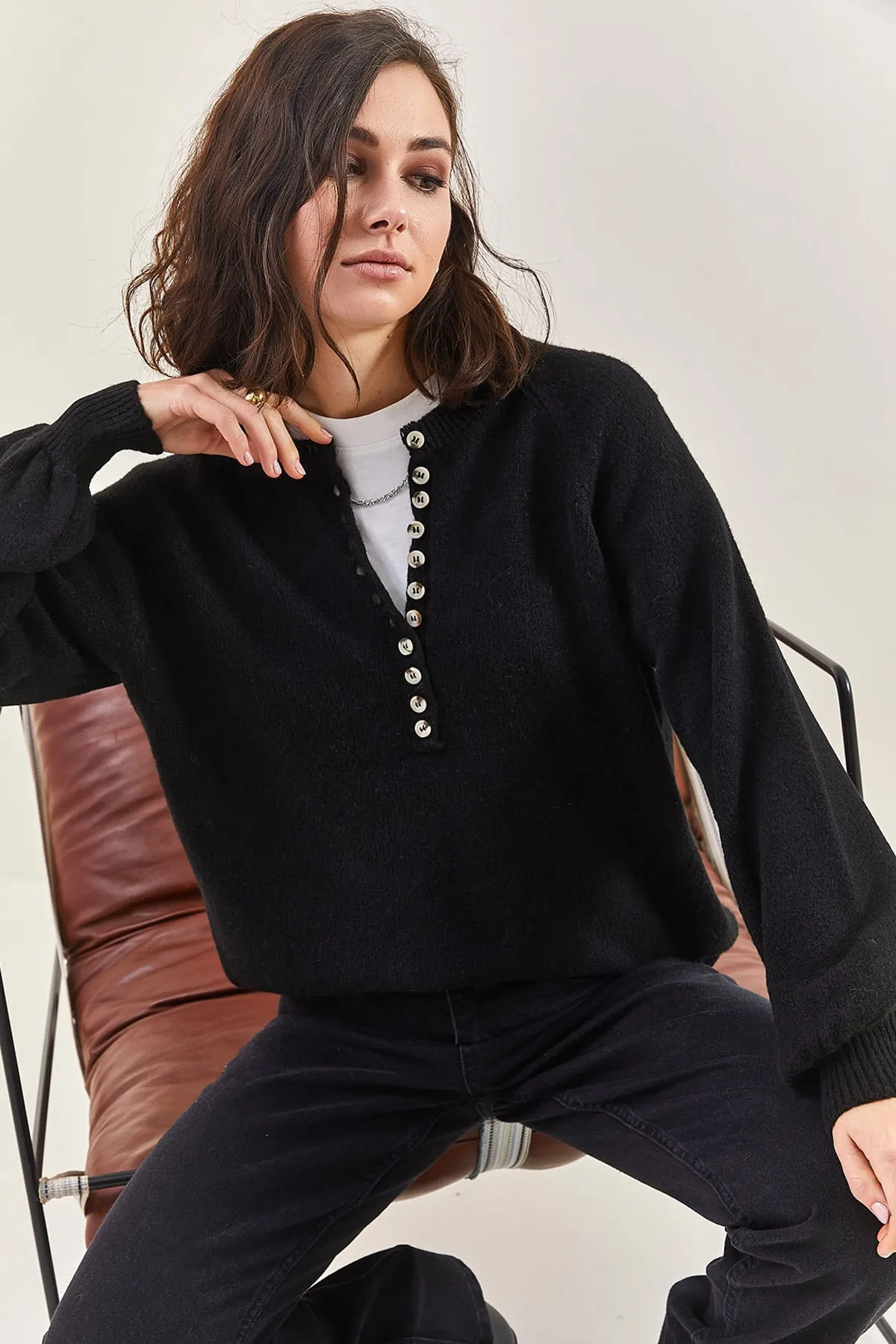 Bianco Lucci  Damen-Strickpullover mit Knopfloch-Rollkragenpullover