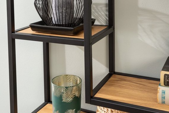 riess-ambiente Wandregal SLIM LINE 91cm natur / schwarz, Einzelartikel 1-tlg., Wohnzimmer · Holzwerkstoff · Metall · eckig · 5 Fächer · Industrial