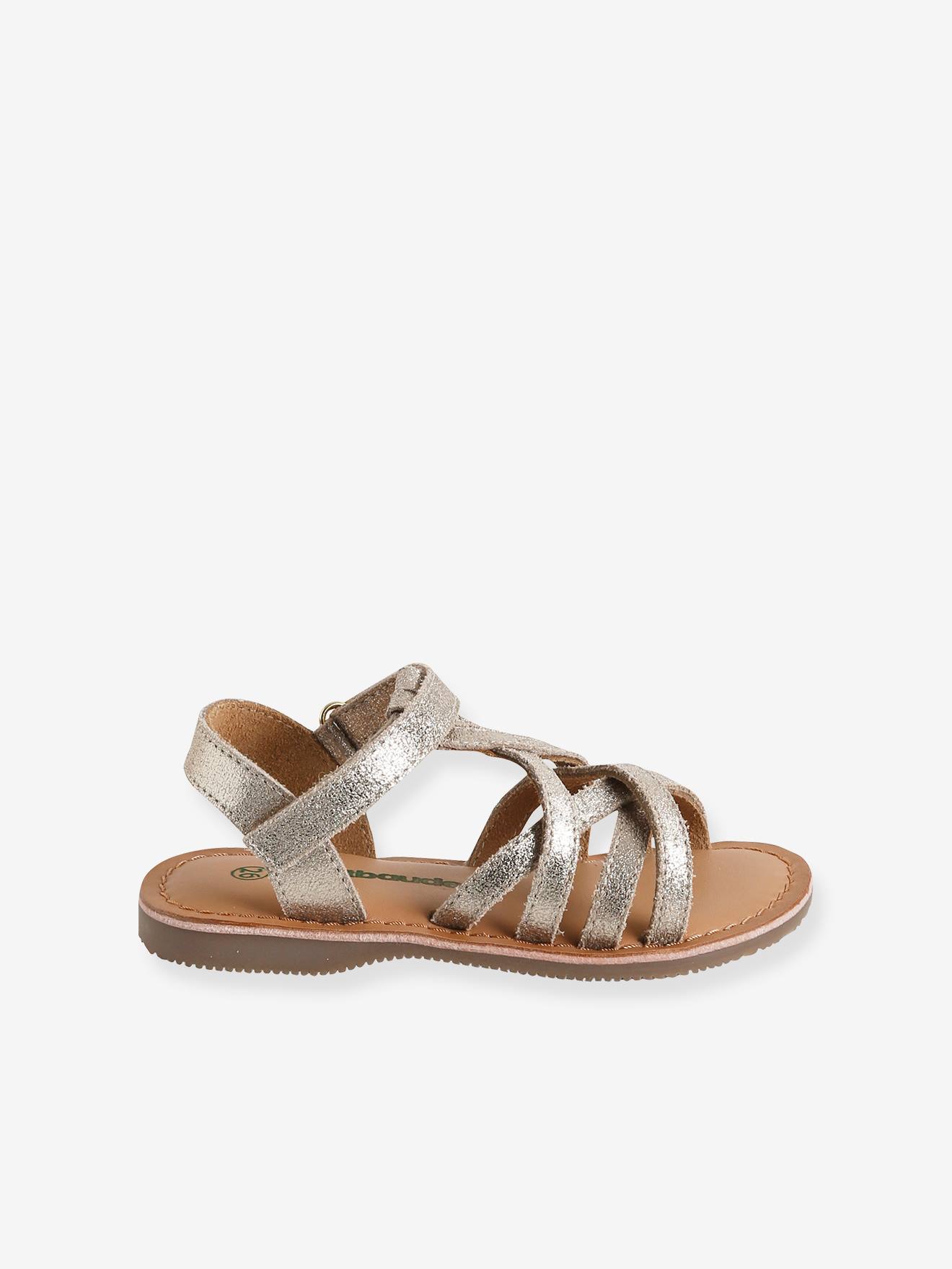 Sandales multi-brides cuir irisé fille or