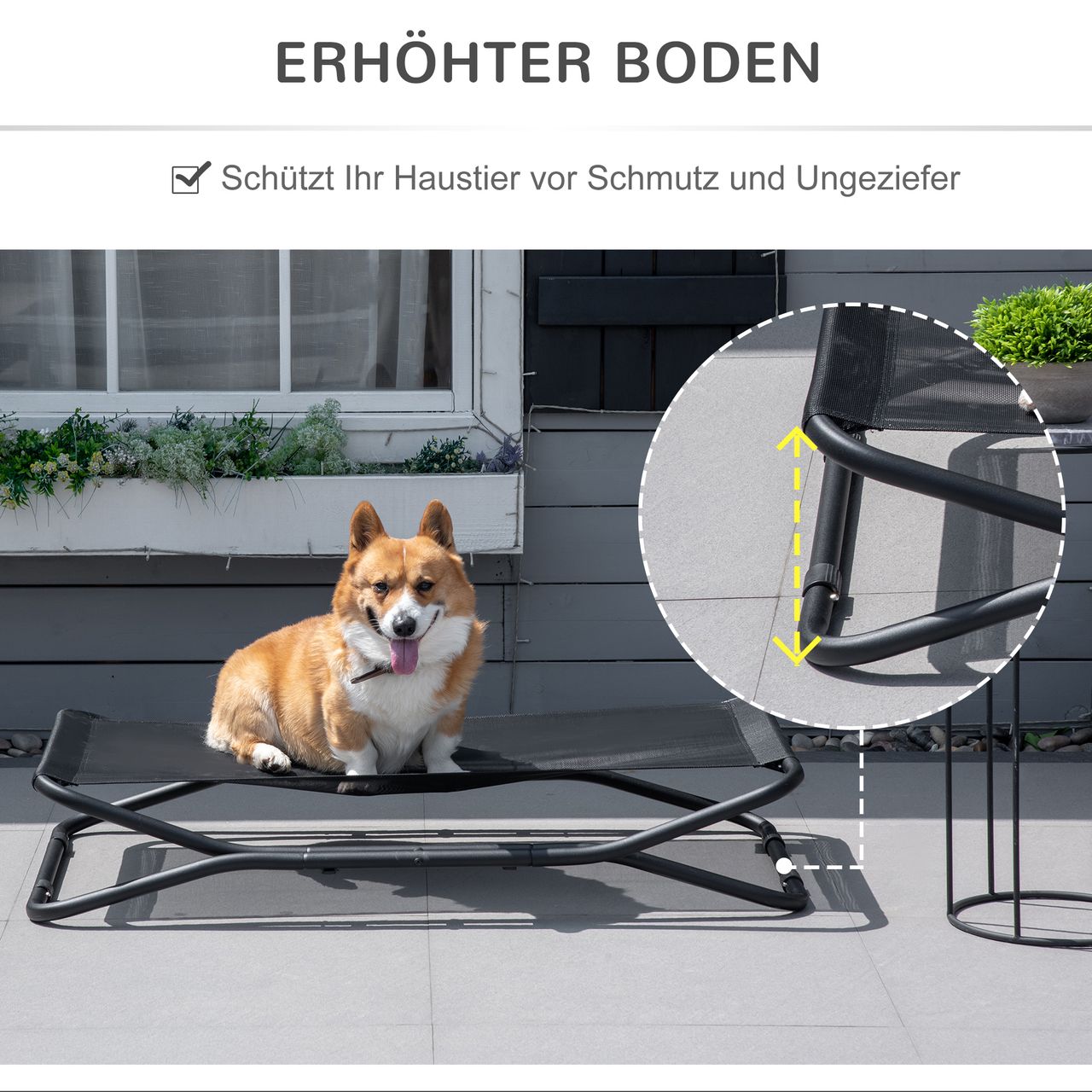 PawHut Hundeliege Outdoor erhöhtes Hundebett Haustierbett draußen Schwarz