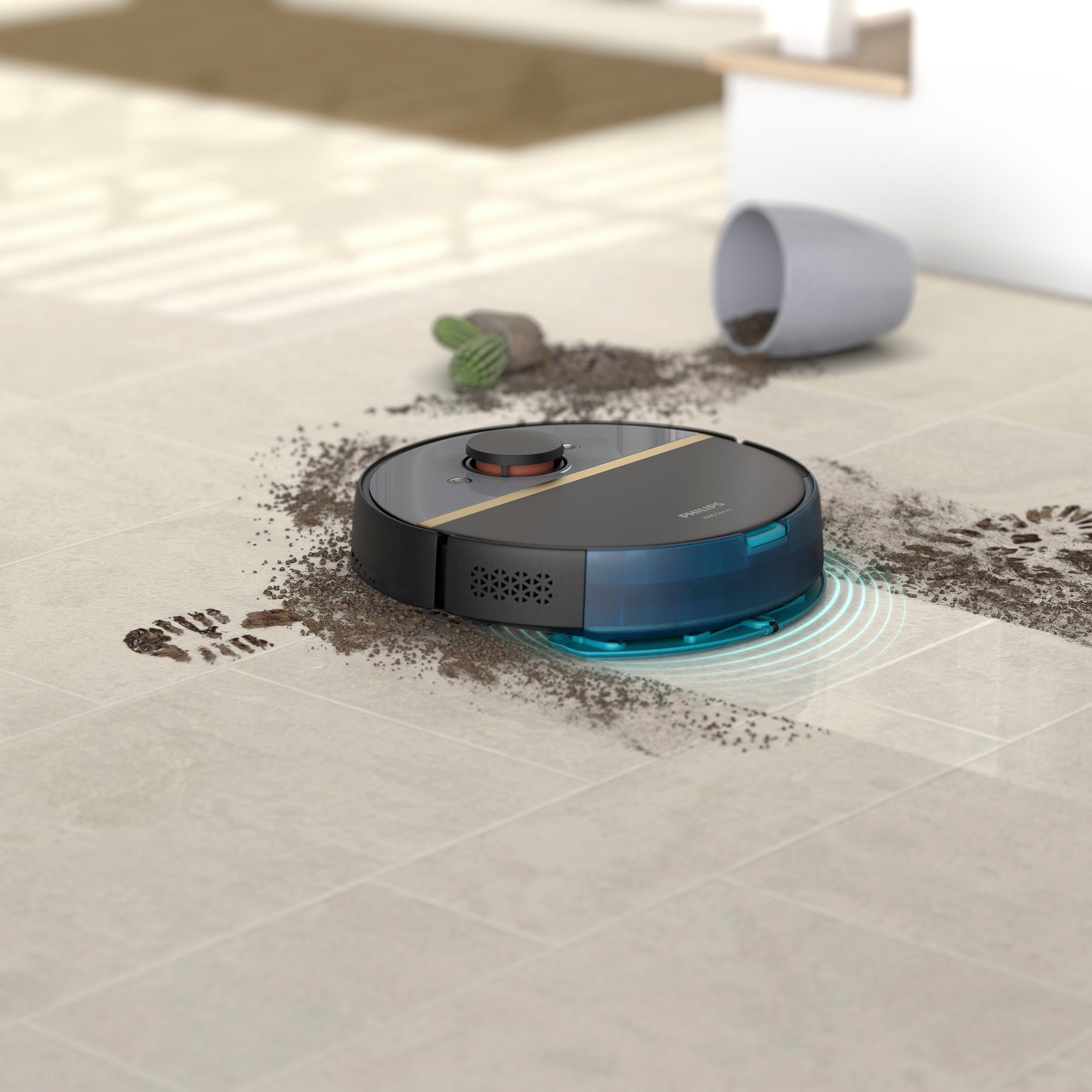 Philips Saugroboter XU7000/01, 180 min Akkulaufzeit, Teppichfunktion, 360° Lasernavigation und ToF-Sensoren, mit Vibrationswischer