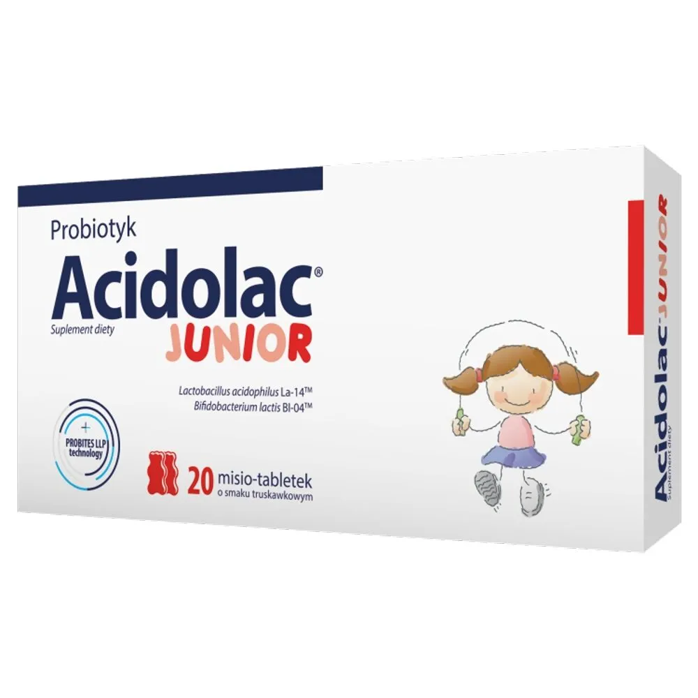 Acidolac Junior, probiotikas vaikams, Misio tabletės su braškių skoniu