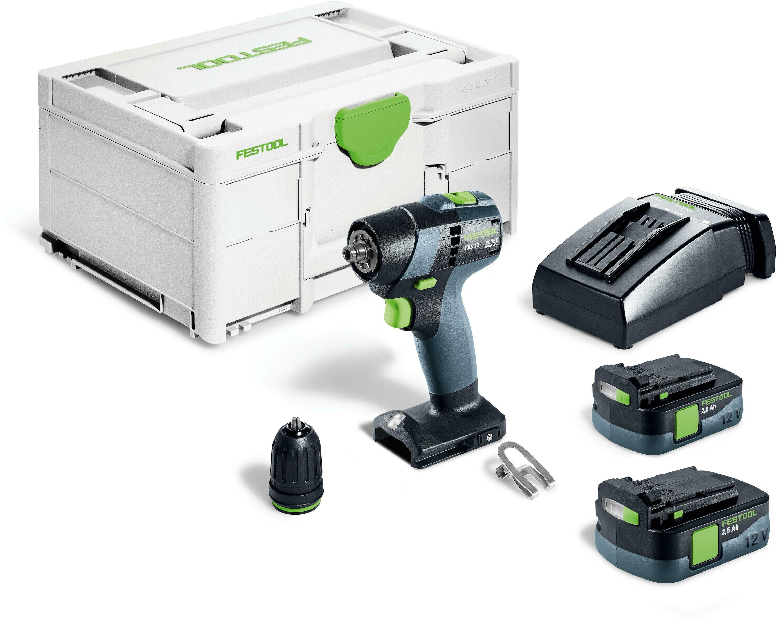 Festool 576873 Akku-boremaskine TXS 12 2.5-Plus 1x 12V 2.5Ah batteri og oplader i kuffert