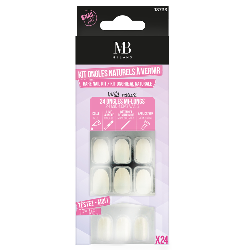 Mb Milano 24 FAUX-ONGLES NATURE MI-LONGS FAUX-ONGLES
