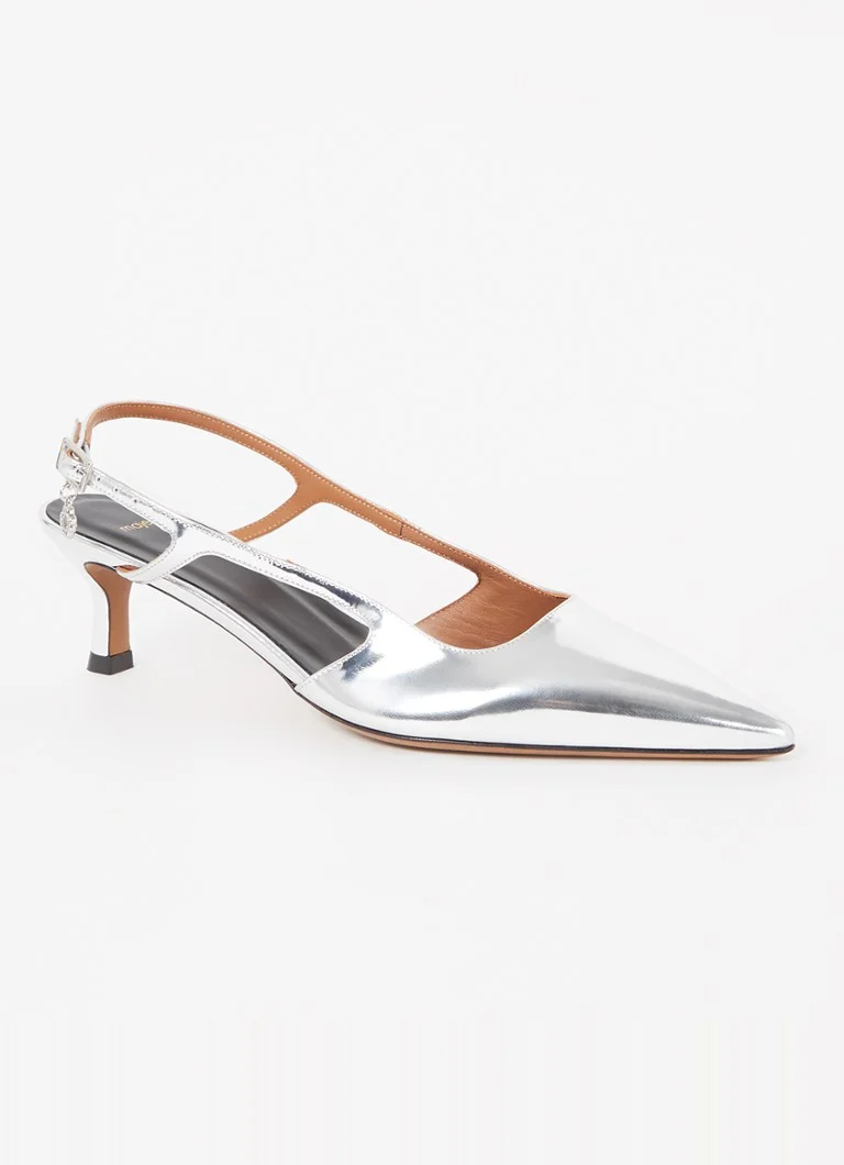 Majee-nahkainen slingback-laukku metallinhohtoisella viimeistelyllä