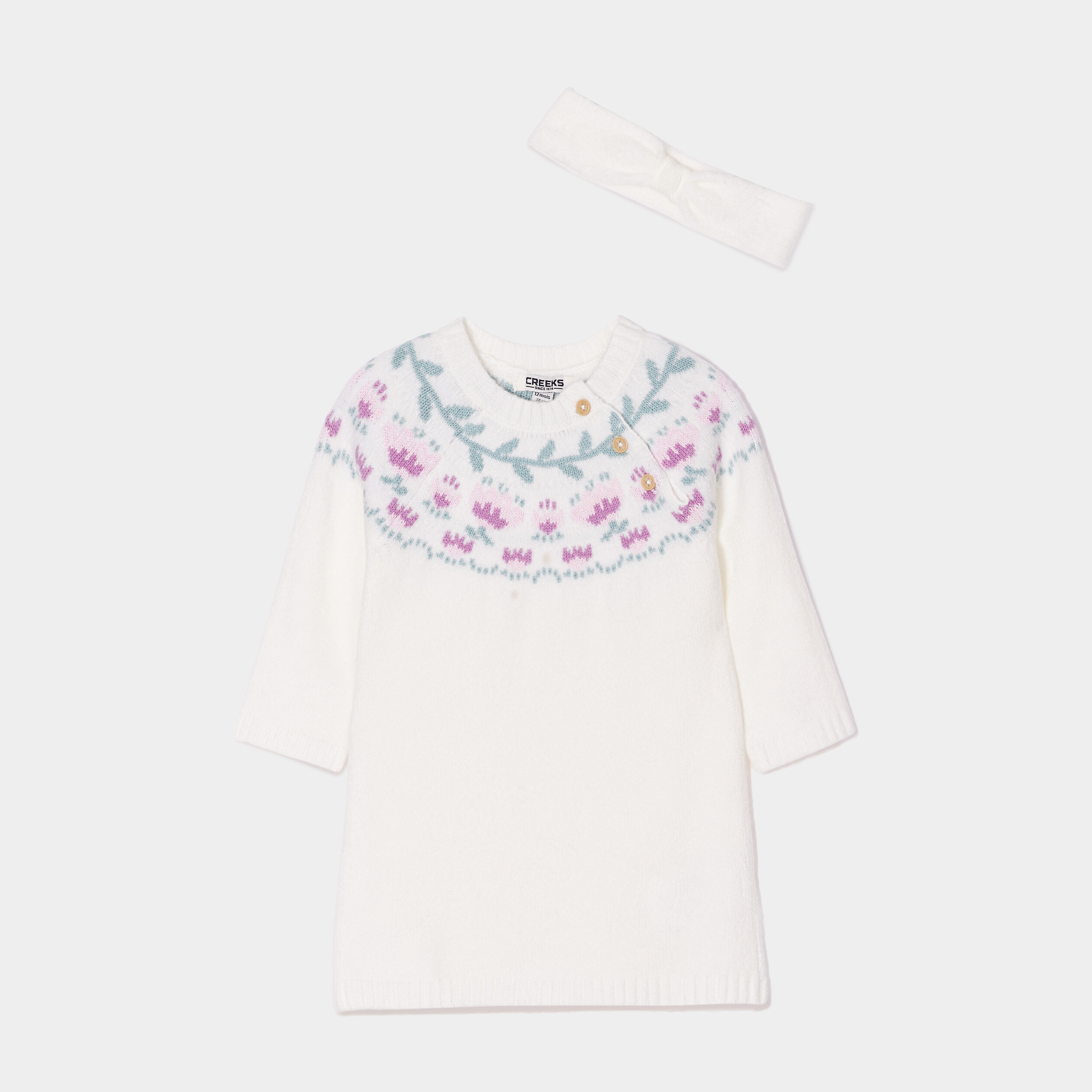 Ensemble robe pull et bandeau Creeks blanc bébé fille | La Halle