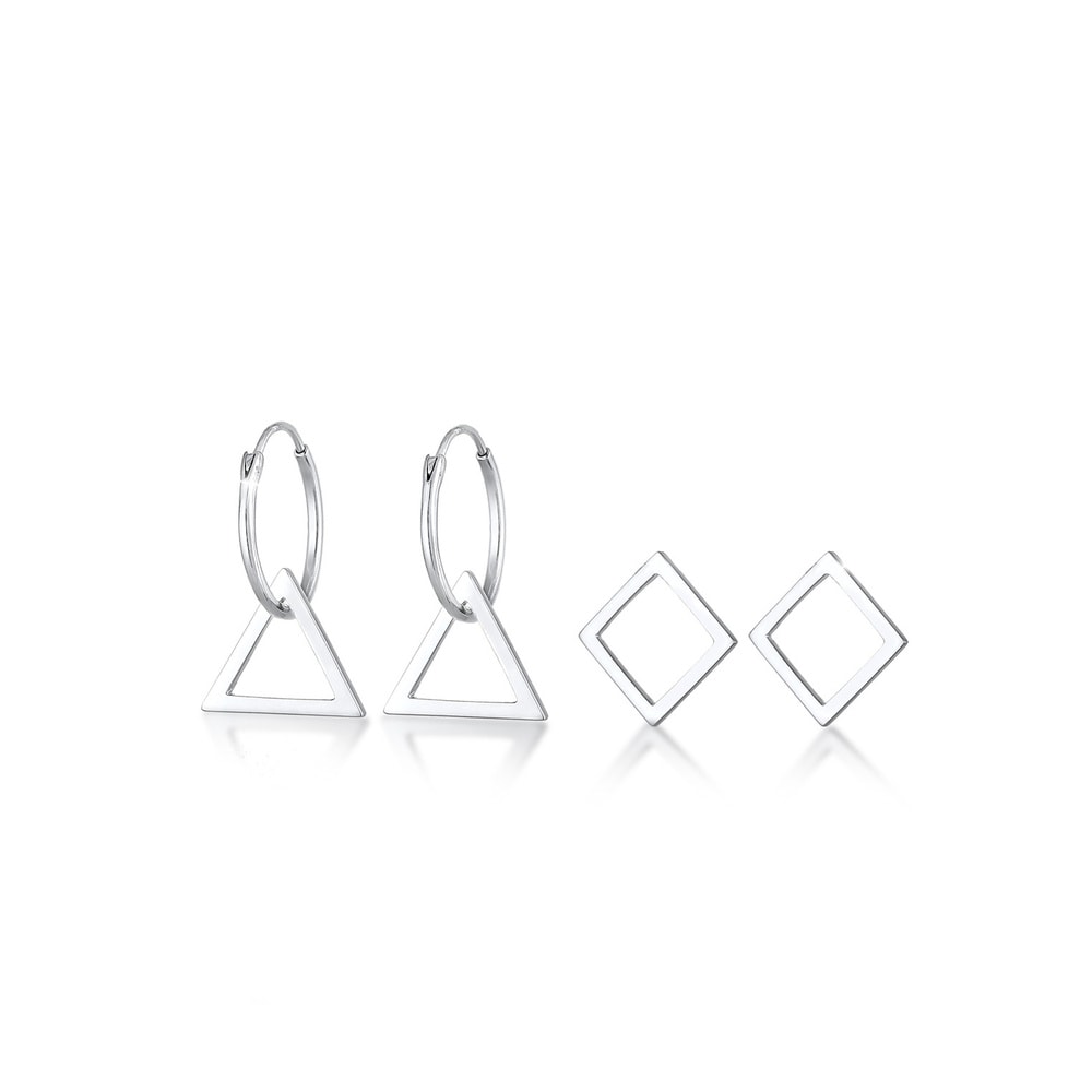 Elli Elli Boucles d'Oreilles Geo Triangle Set Créoles Boucles d'Oreilles Femme - Argen Boucles d'oreilles