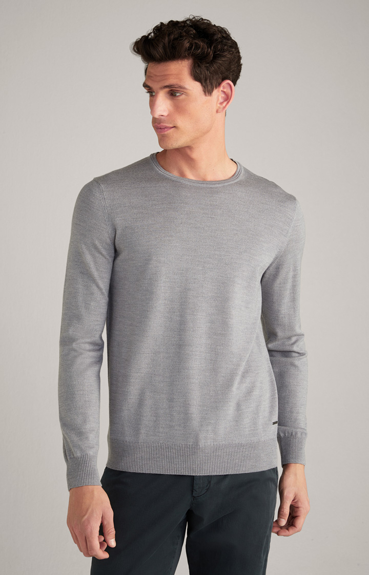 Merinowoll-Pullover Denny in Grau meliert