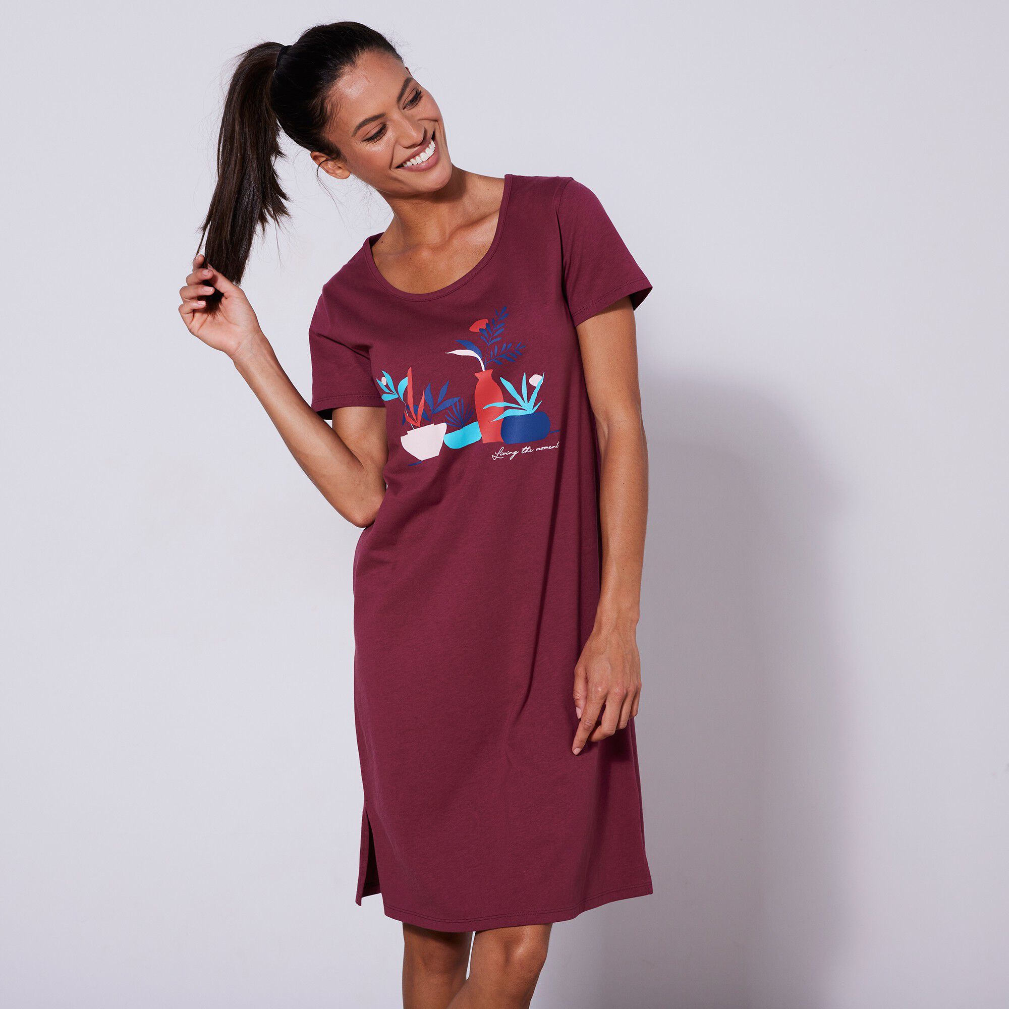 Chemise de nuit courte manches courtes imprimé « nature morte »