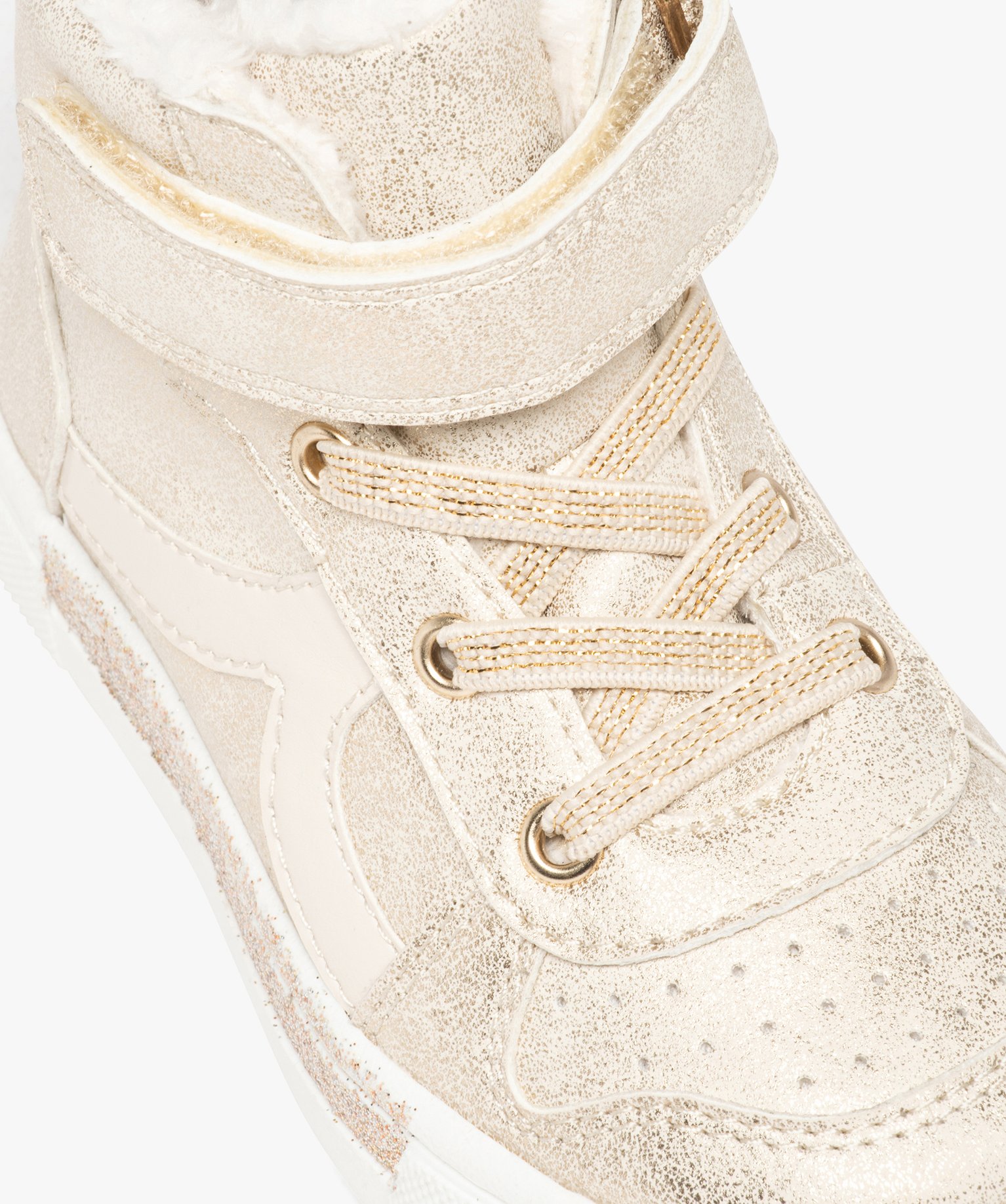 Baskets bébé fille mid-cut métallisées et pailletées or | GEMO