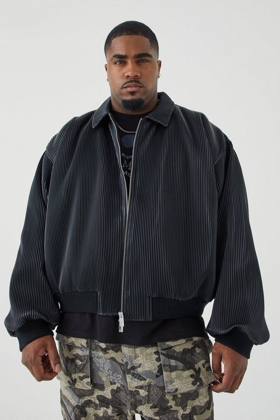 Plus kastige Harrington-Jacke aus Kunstleder