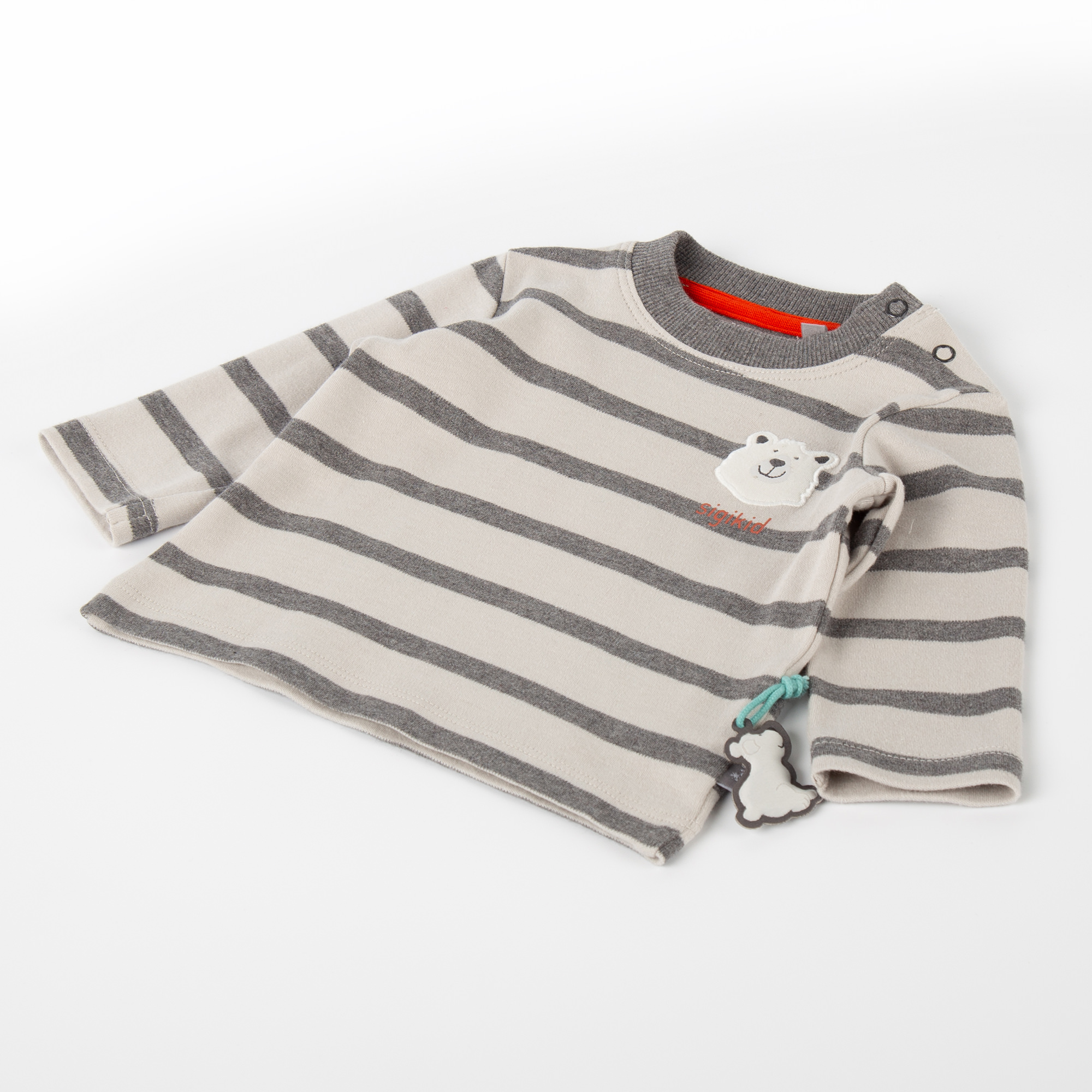 Baby Langarmshirt Eisbär, grau geringelt