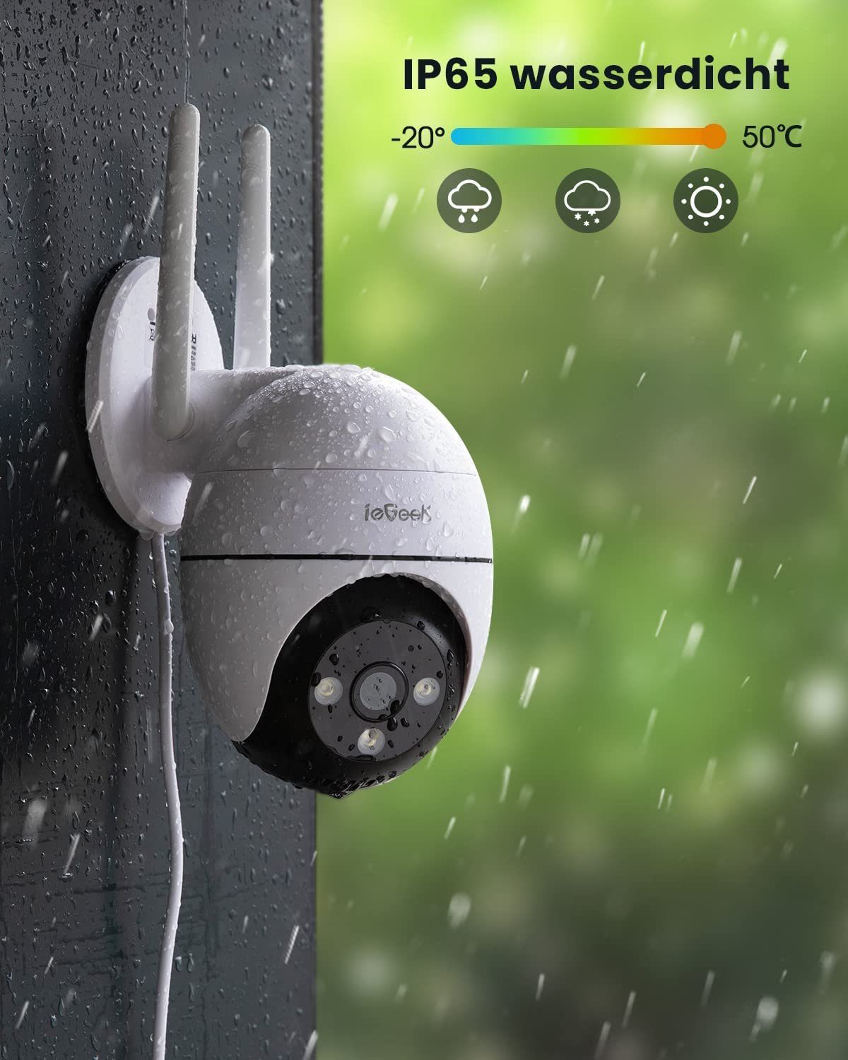 ieGeek ieGeek 2K Überwachungskamera Aussen WLAN PTZ IP Kamera überwachung Überwachungskamera (AuBenbereich, Outdoor, auBen, Videoverlauf,Mit der Familie teilen,All-in-1 APP, WiFi Dome Camera,Farbiger Nachsicht,Bewegungserkennung,Zwei-Wege-Audio, Mens