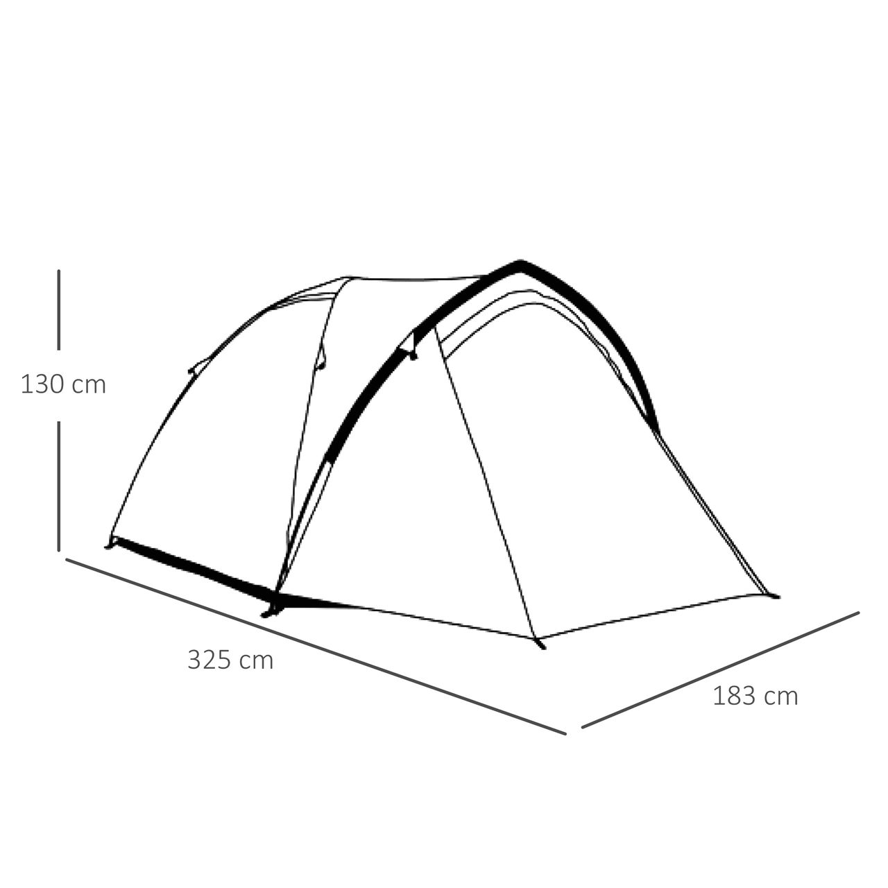 Outsunny Zelt für 3-4 Personen 190T Campingzelt mit Heringen Grün Gelb 325 x 183 x 130 cm