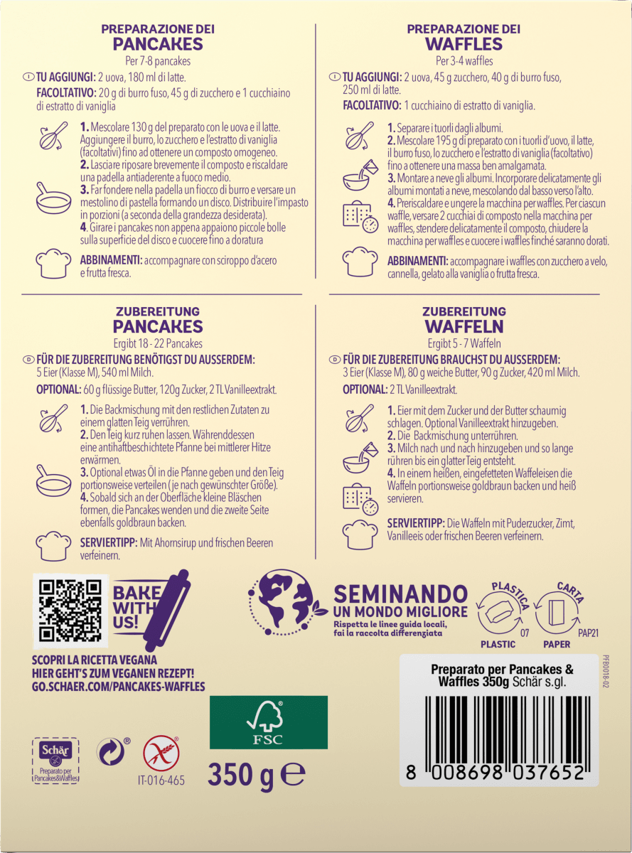 Backmischung Pancakes & Waffeln, glutenfrei, 350 g