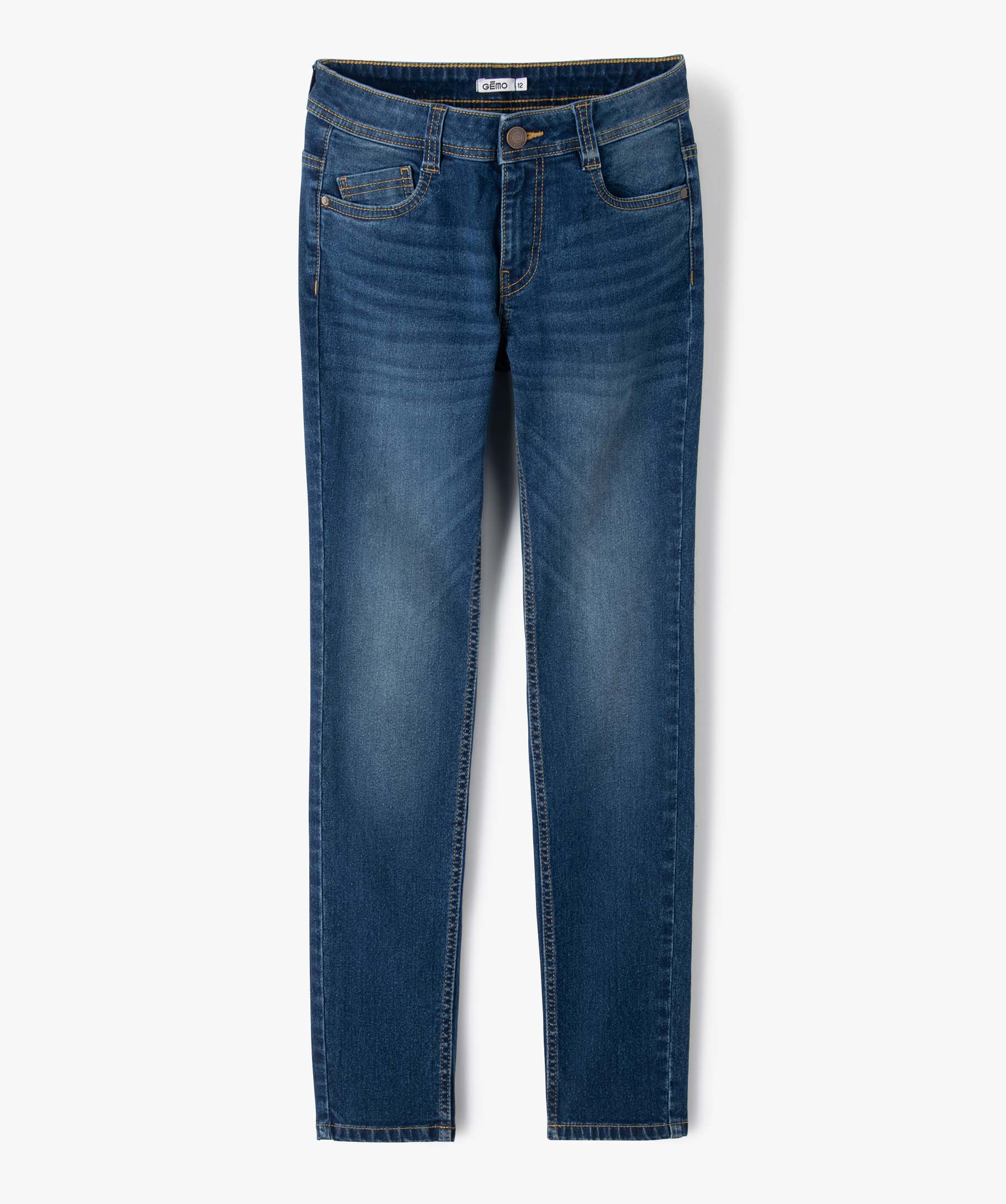 Jean Garçon coupe slim avec plis sur les hanches stone | GEMO