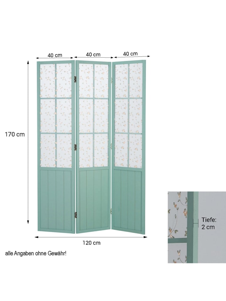 Homestyle4u 3-tlg. Paravent in Türkis 120x170 günstig kaufen onesize