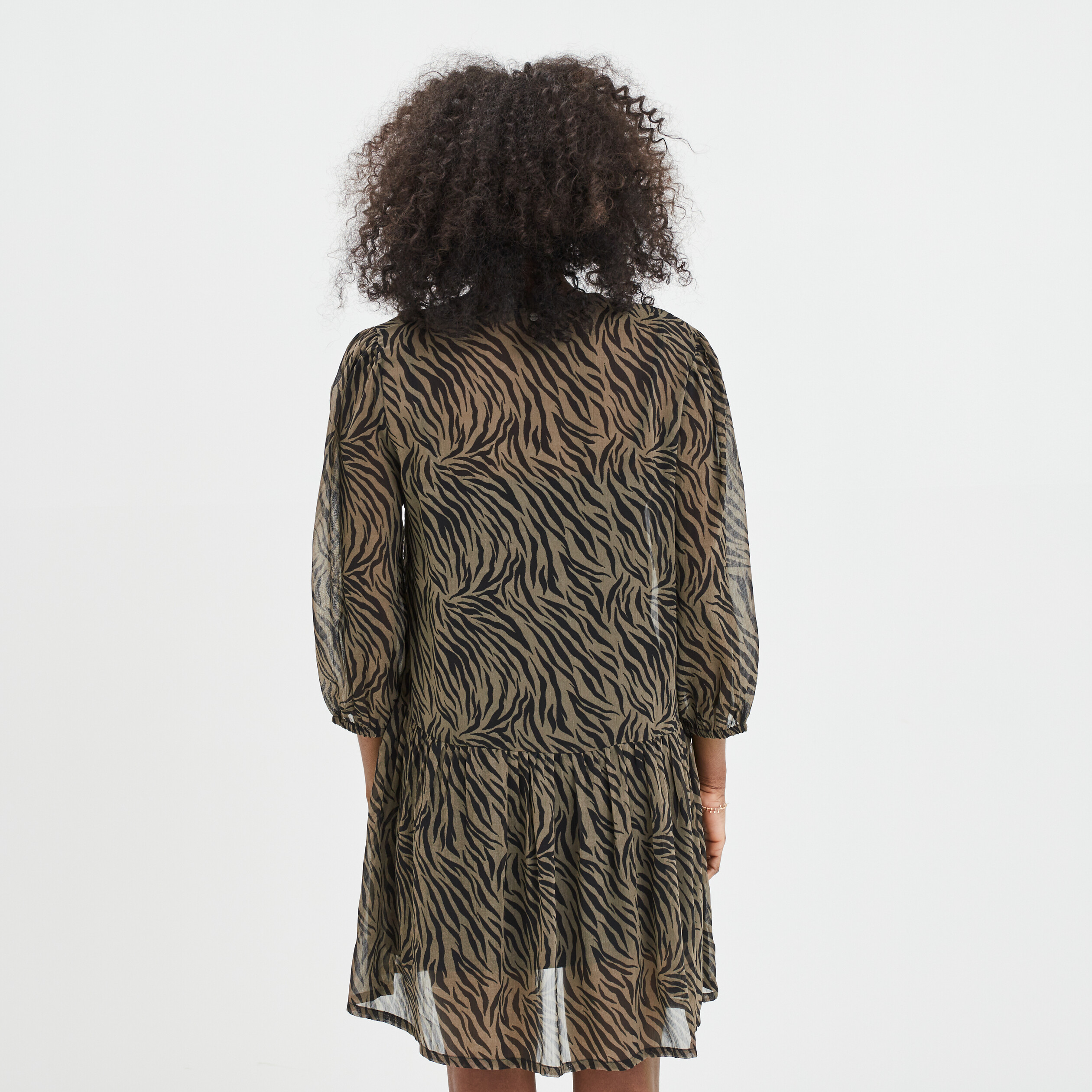 Robe fluide évasée courte col V Liberto vert kaki femme | La Halle