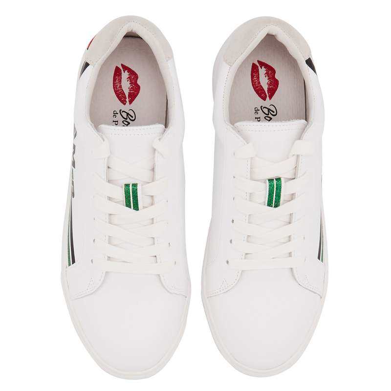 Baskets en cuir Simone retro amour blanc/vert