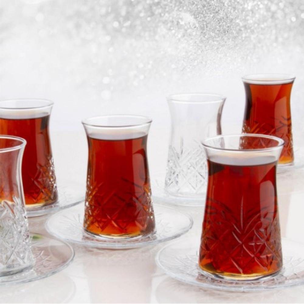 Pasabahce Gläser-Set Timeless, Glas, Teeglas Set 12 Teilig mit Untertassen