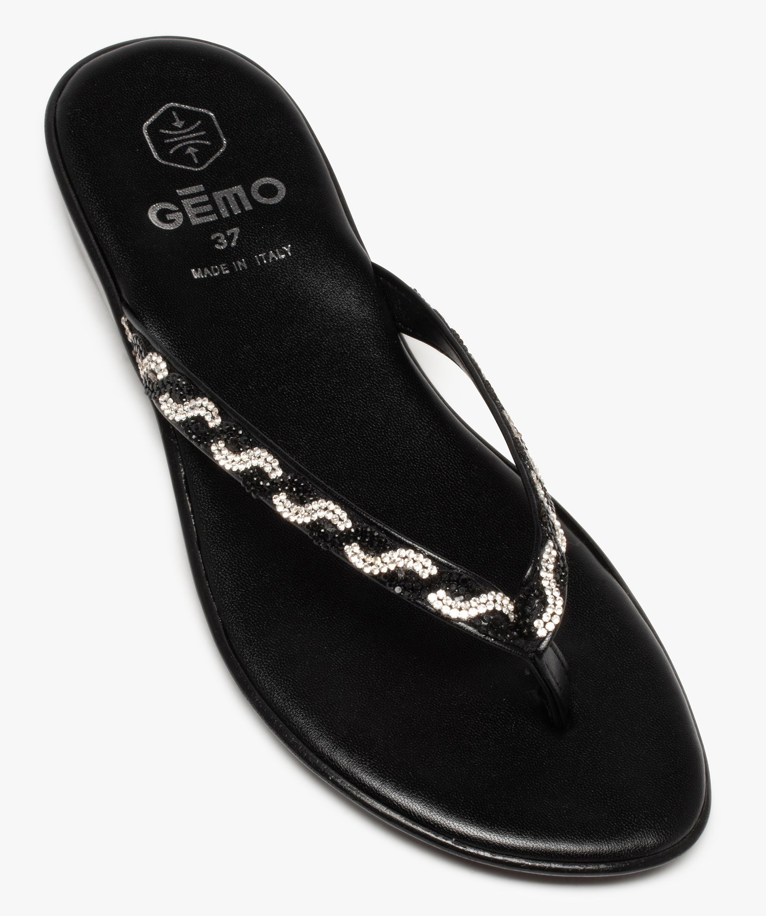 Tongs femme avec brides à strass bicolores noir | GEMO
